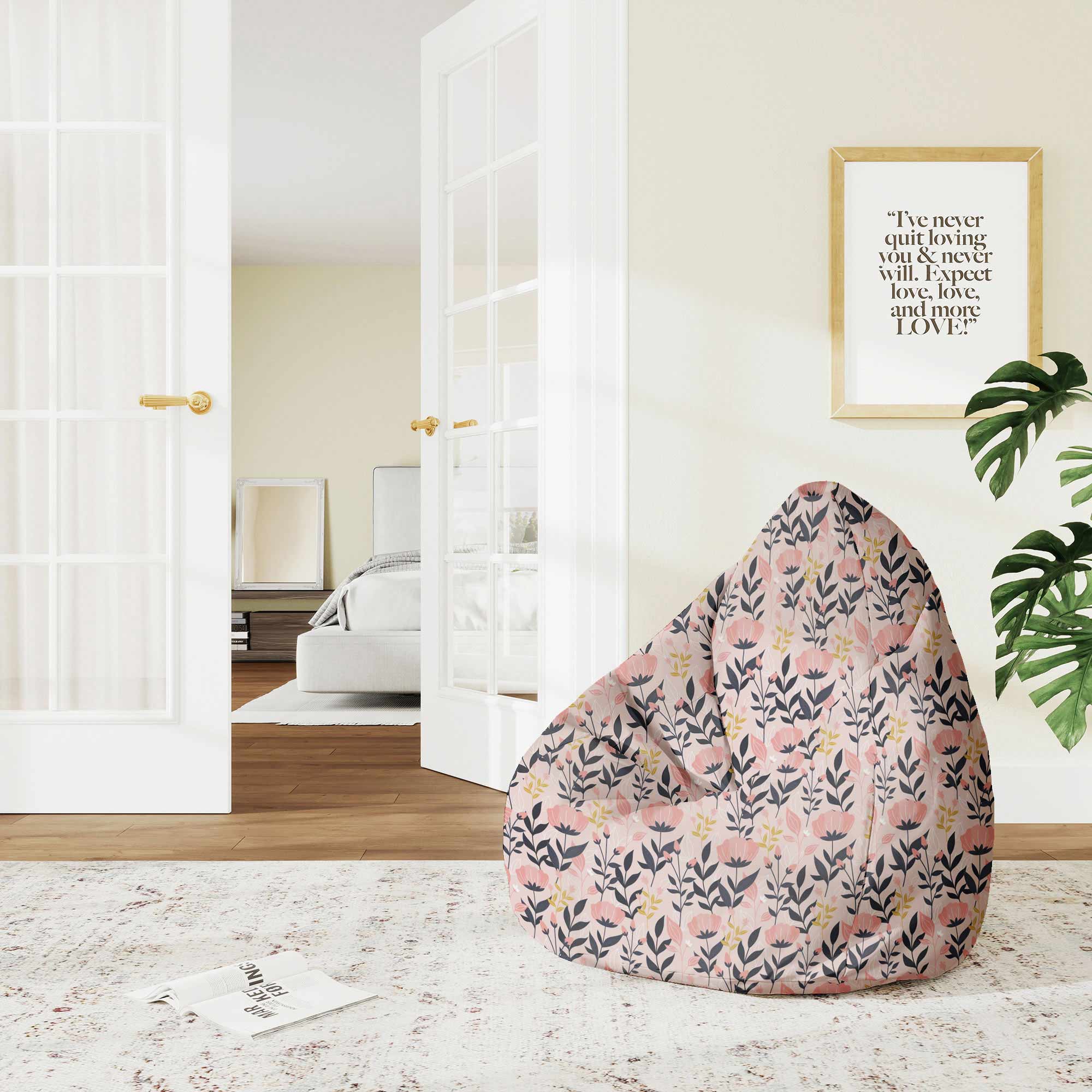 Pear-shaped Pouf Pink and Navy Flowers-M-Oxford
