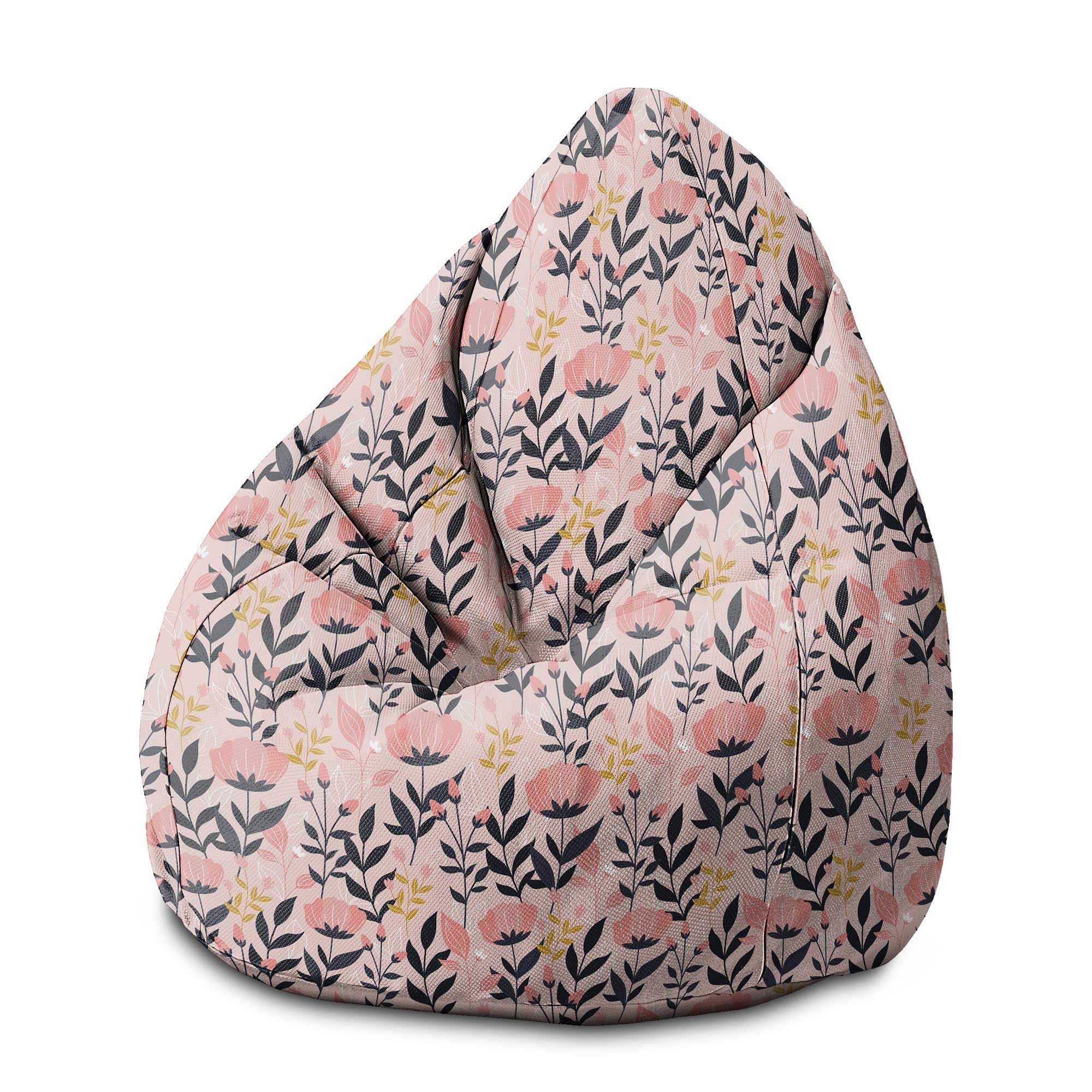 Puf Pearshape Pink and Navy Flowers-M-Velvet