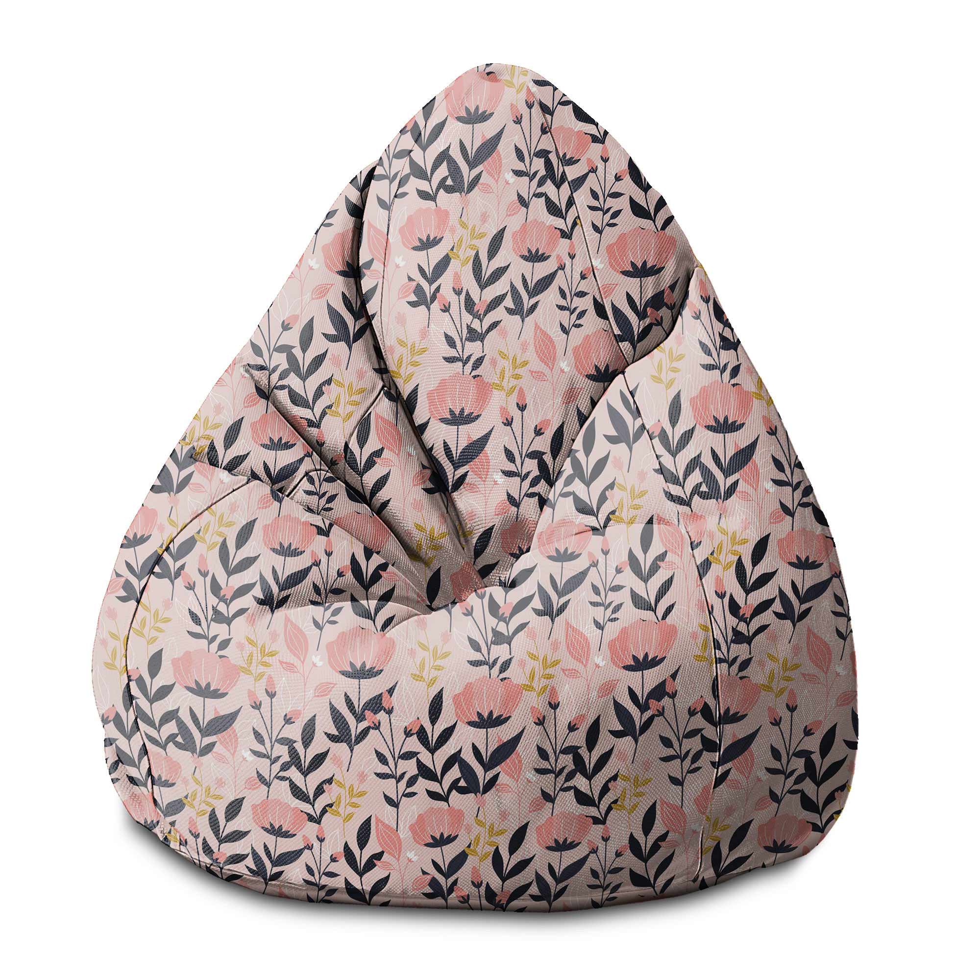 Puf Pearshape Pink and Navy Flowers-S-Oxford