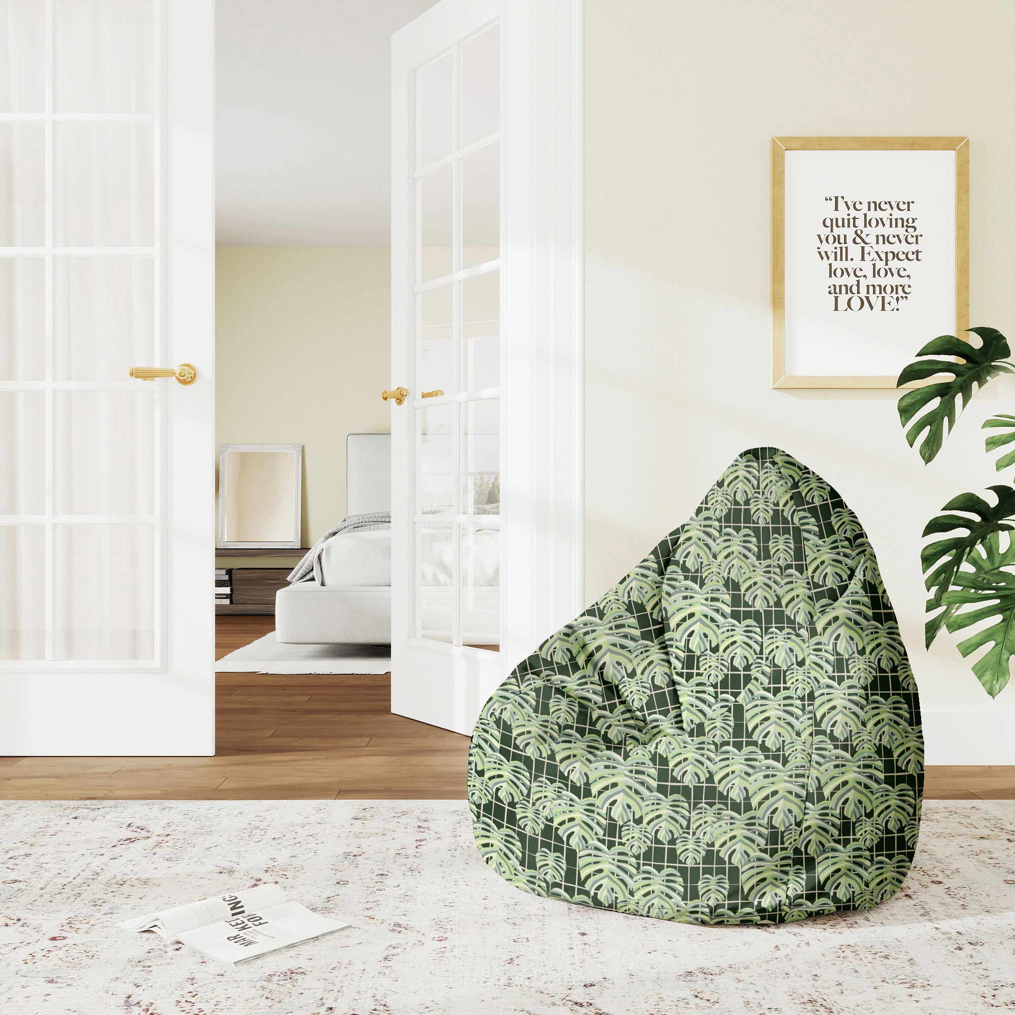Puf Pearshape Monstera Leaves Grid-S-Oxford