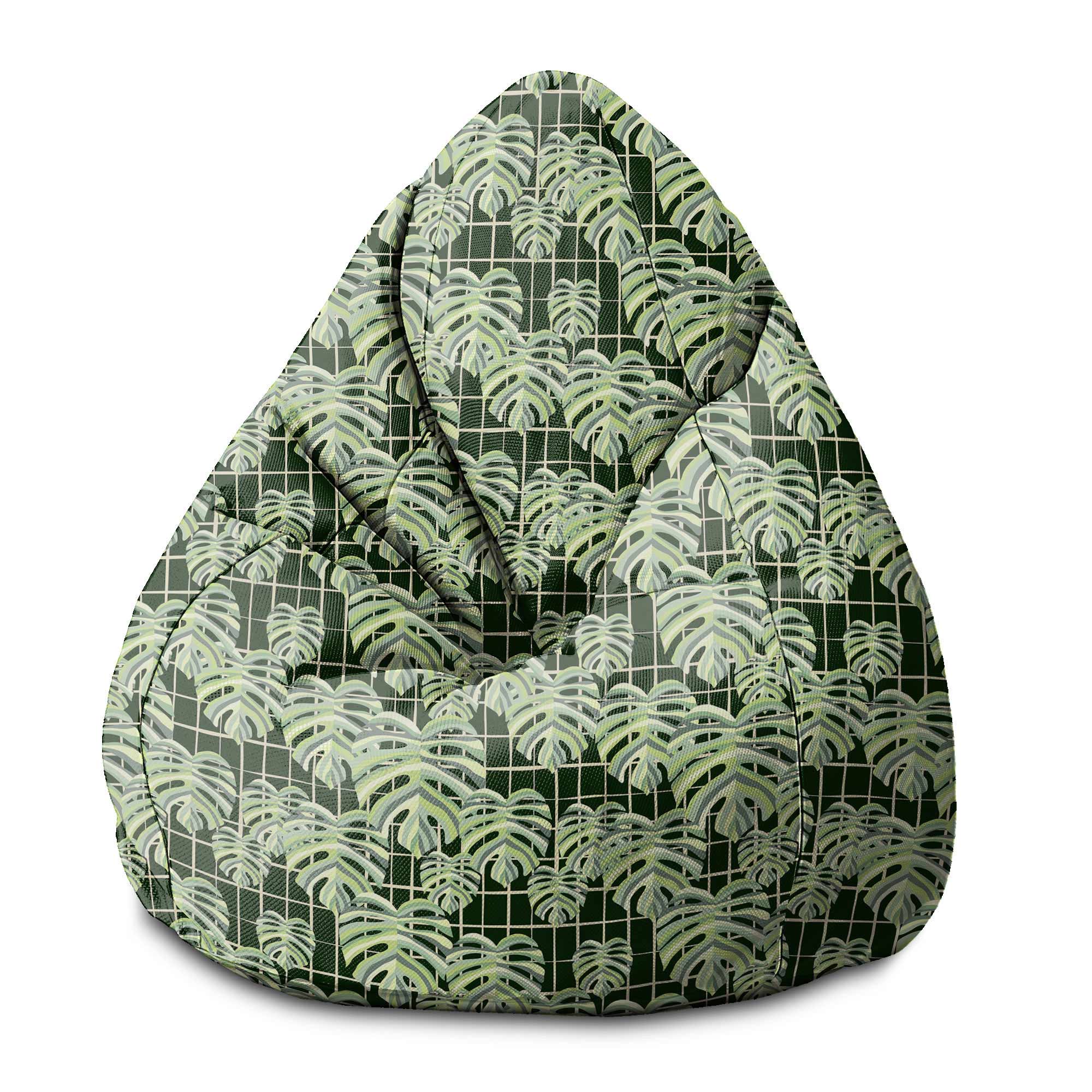 Pearshape Pouf Monstera Leaves Grid-S-Velvet
