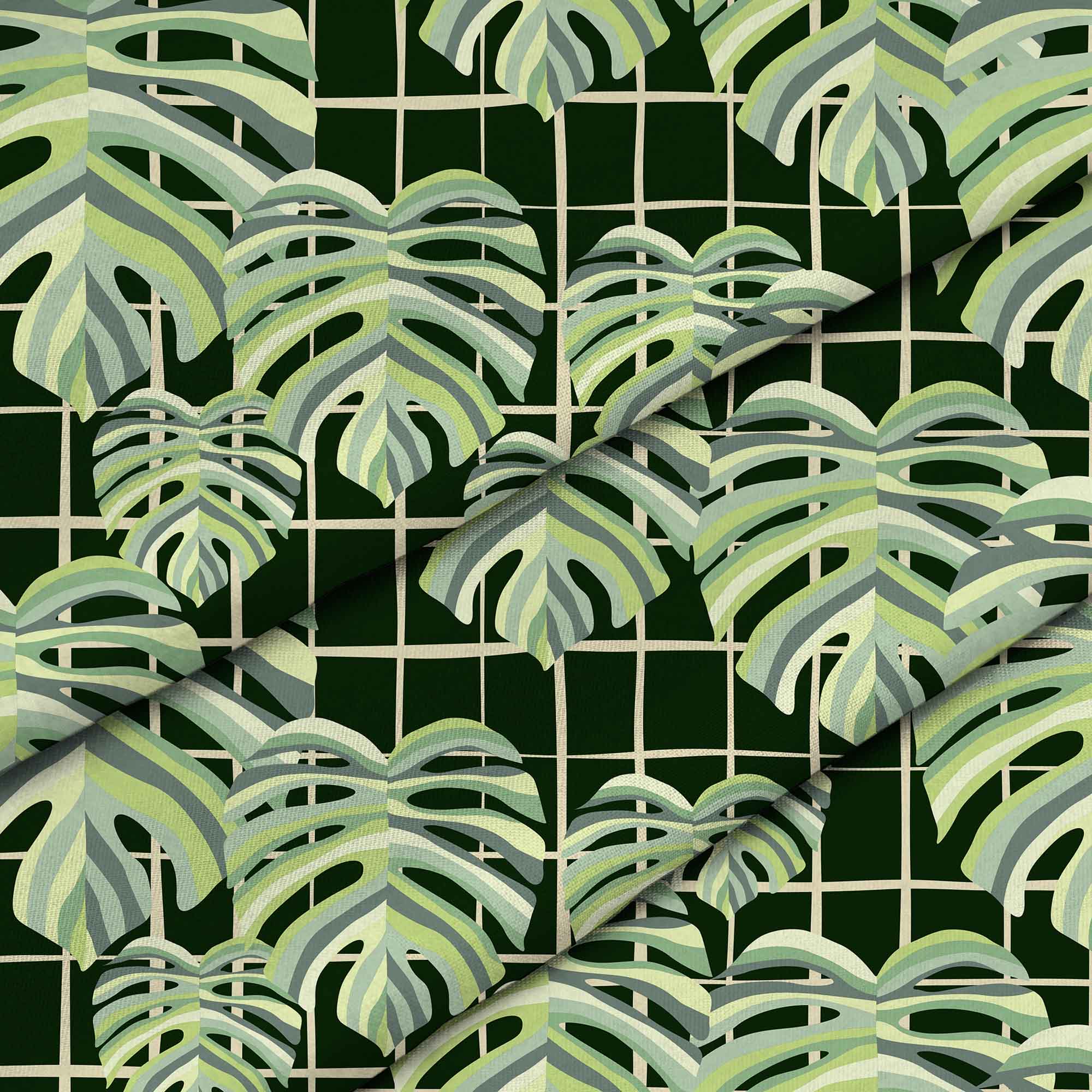 Monstera Leaves Grid-Flat Microfiber