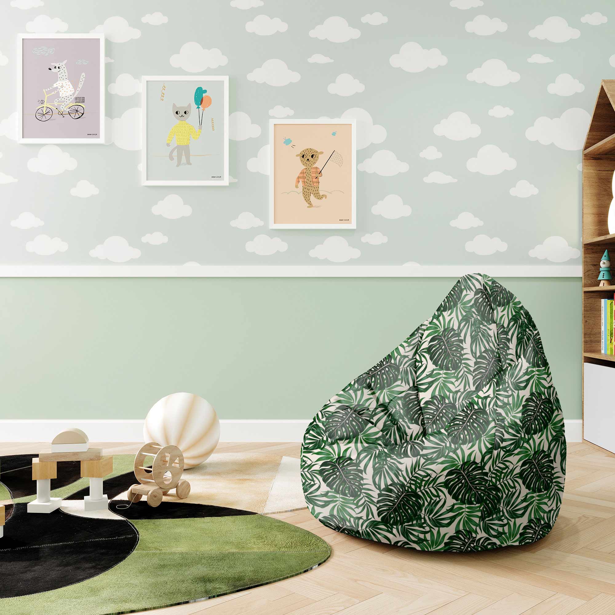 Puf Pearshape Tropical Leaves Pattern-M-Oxford