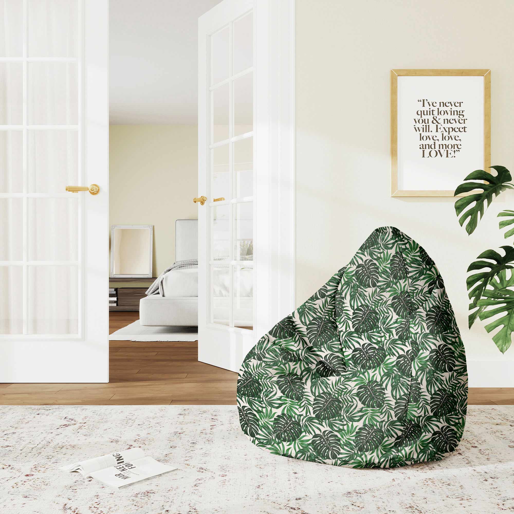 Pearshape Pouf Tropical Leaves Pattern-S-Velvet