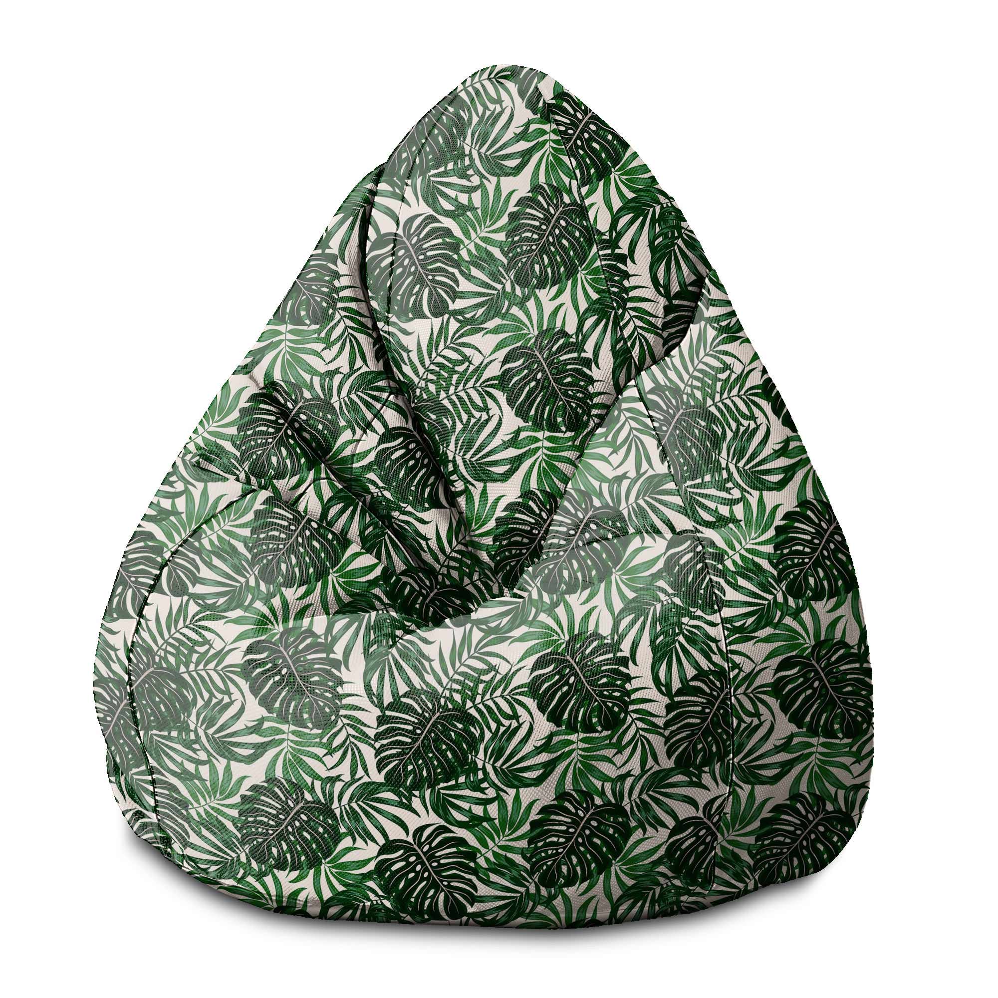 Pearshape Pouf Tropical Leaves Pattern-S-Velvet