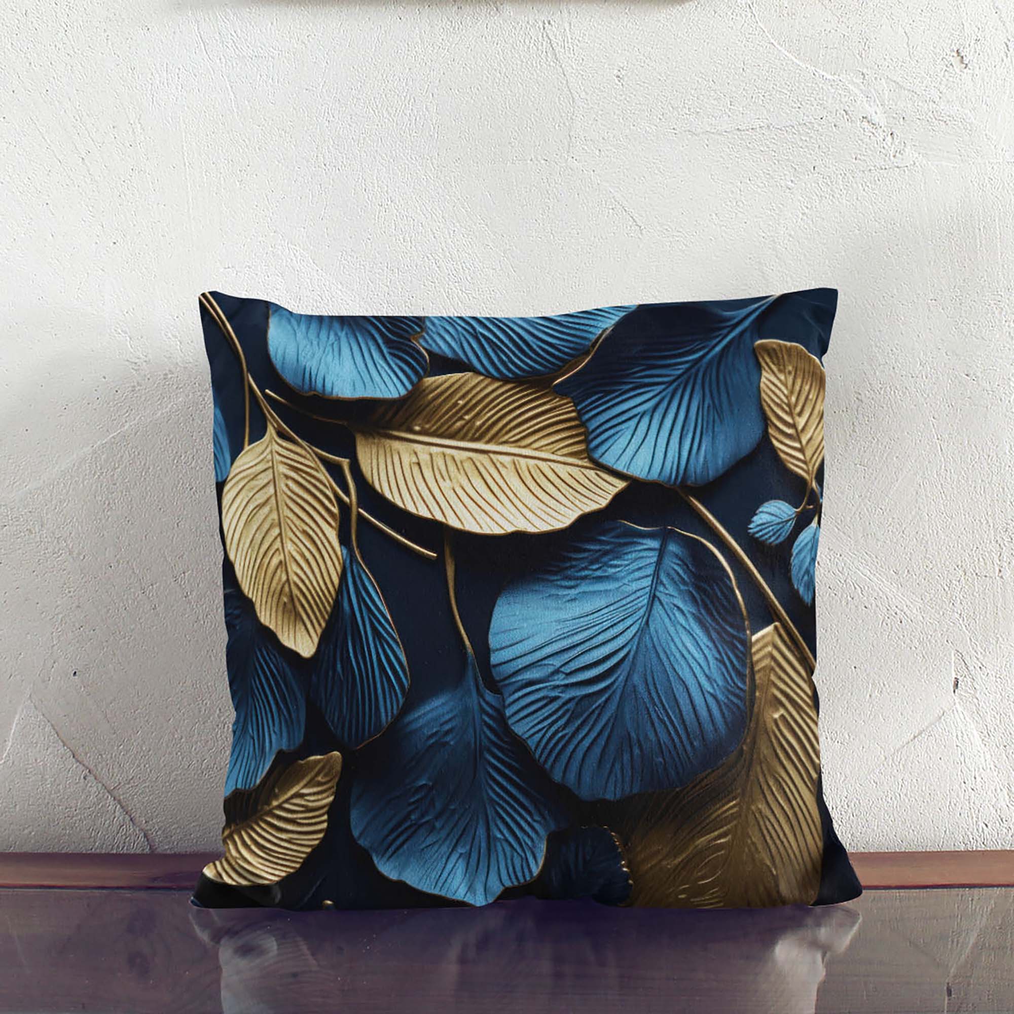 Poduszka Gold and Blue Leaves
