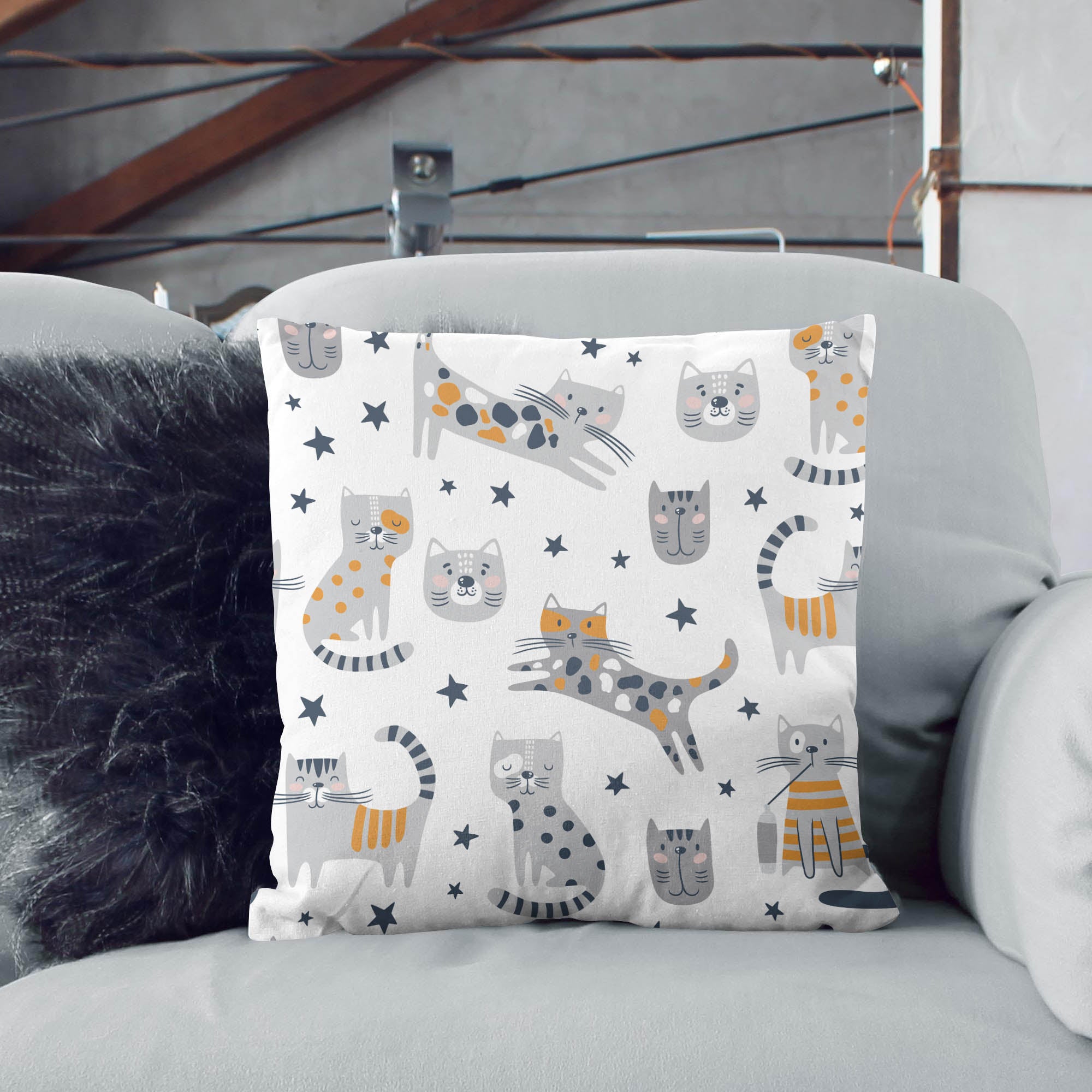 Cartoon Funny Cats Pillow-Oxford