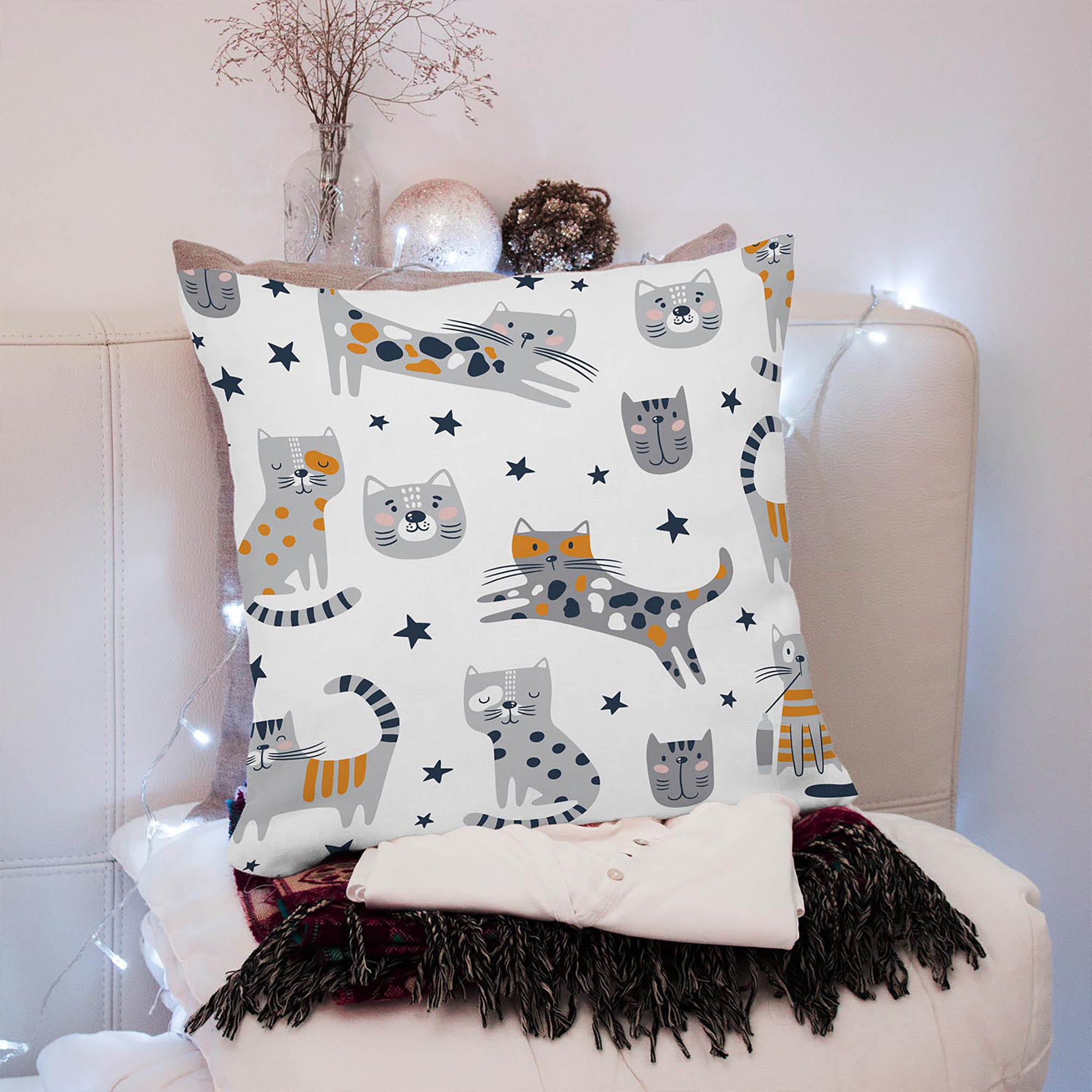 Cartoon Funny Cats Pillow-Oxford