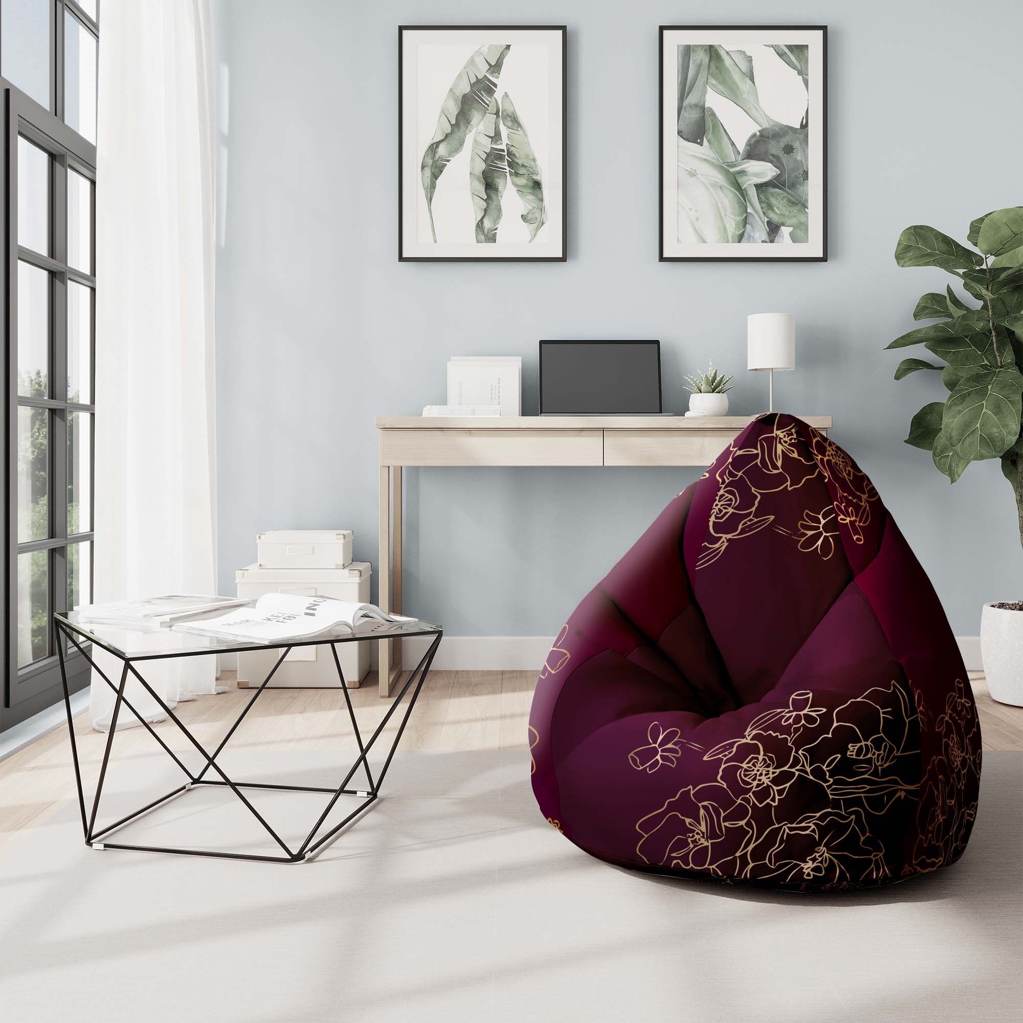 Puf Pearshape Gold Roses-M-Oxford