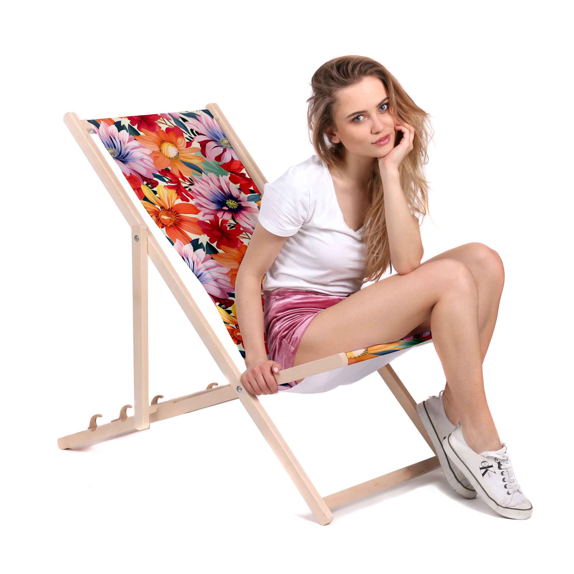 Wooden Deck Chair Floral Pattern
