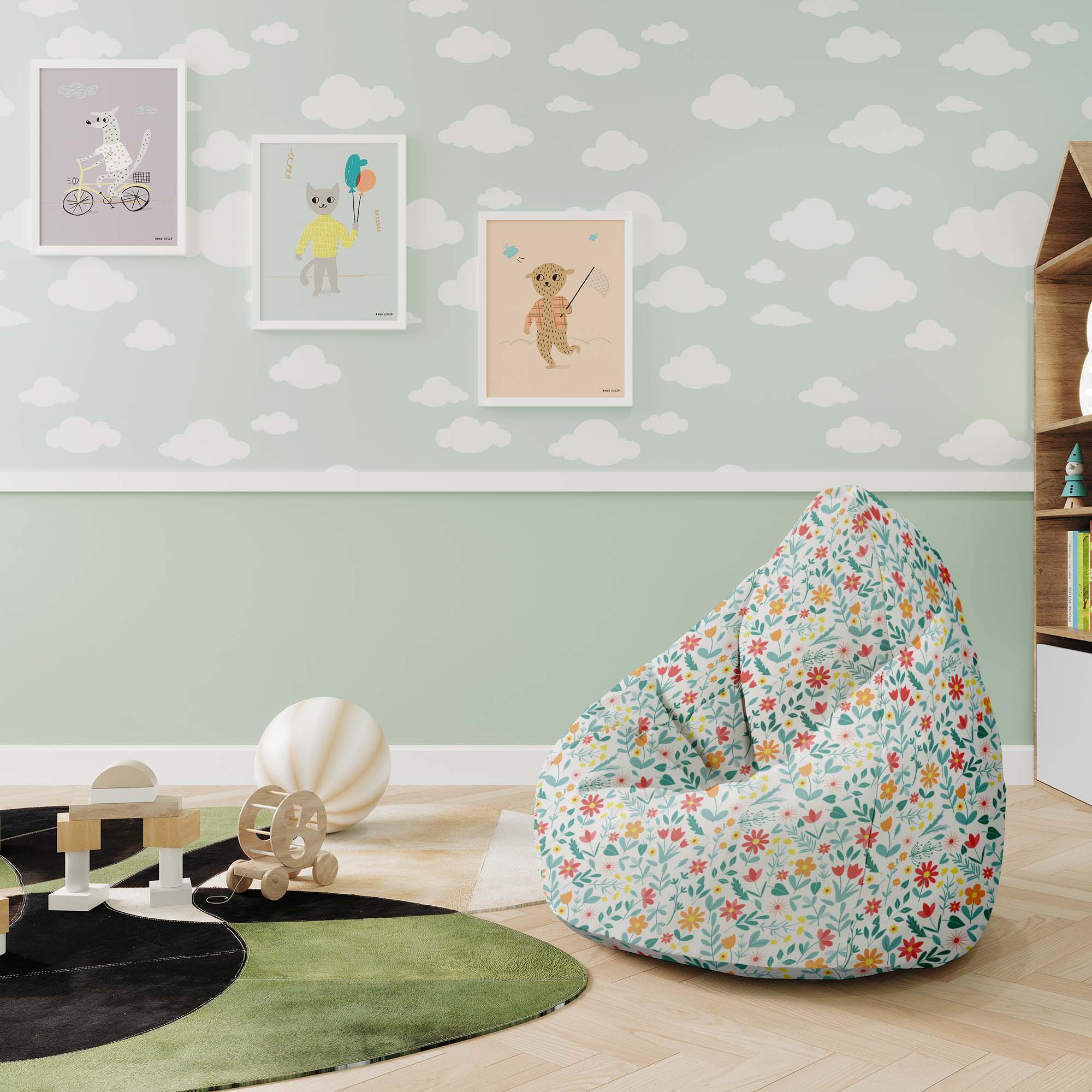 Pearshape Pouf Floral Adventure-M-Velvet