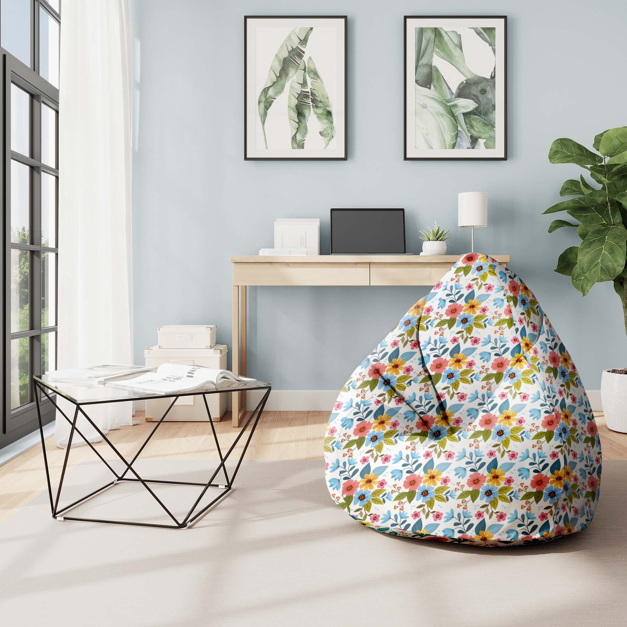 Pearshape Pouf Floral Fantasy-M-Velvet
