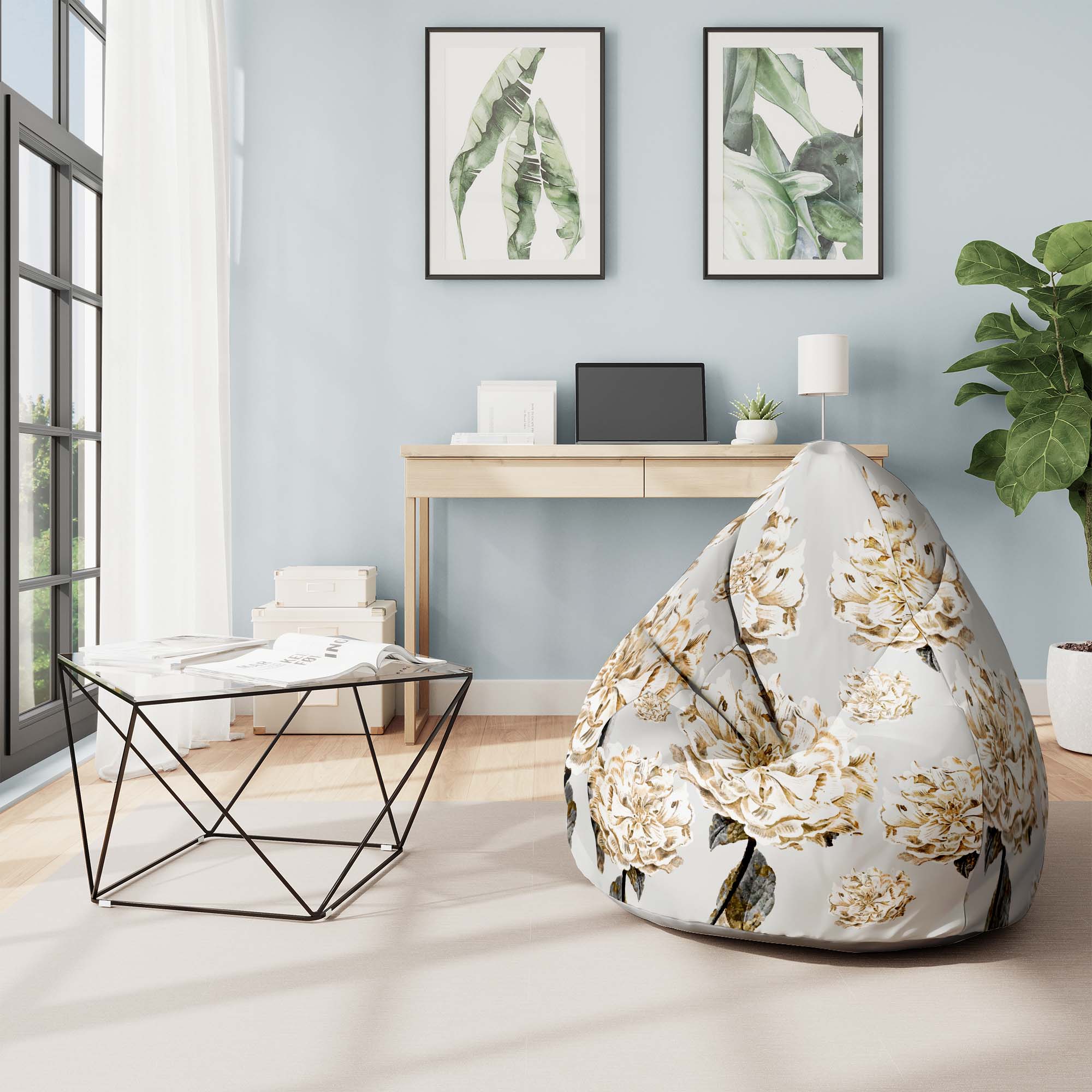 Puf Pearshape Floral Peony-Velvet