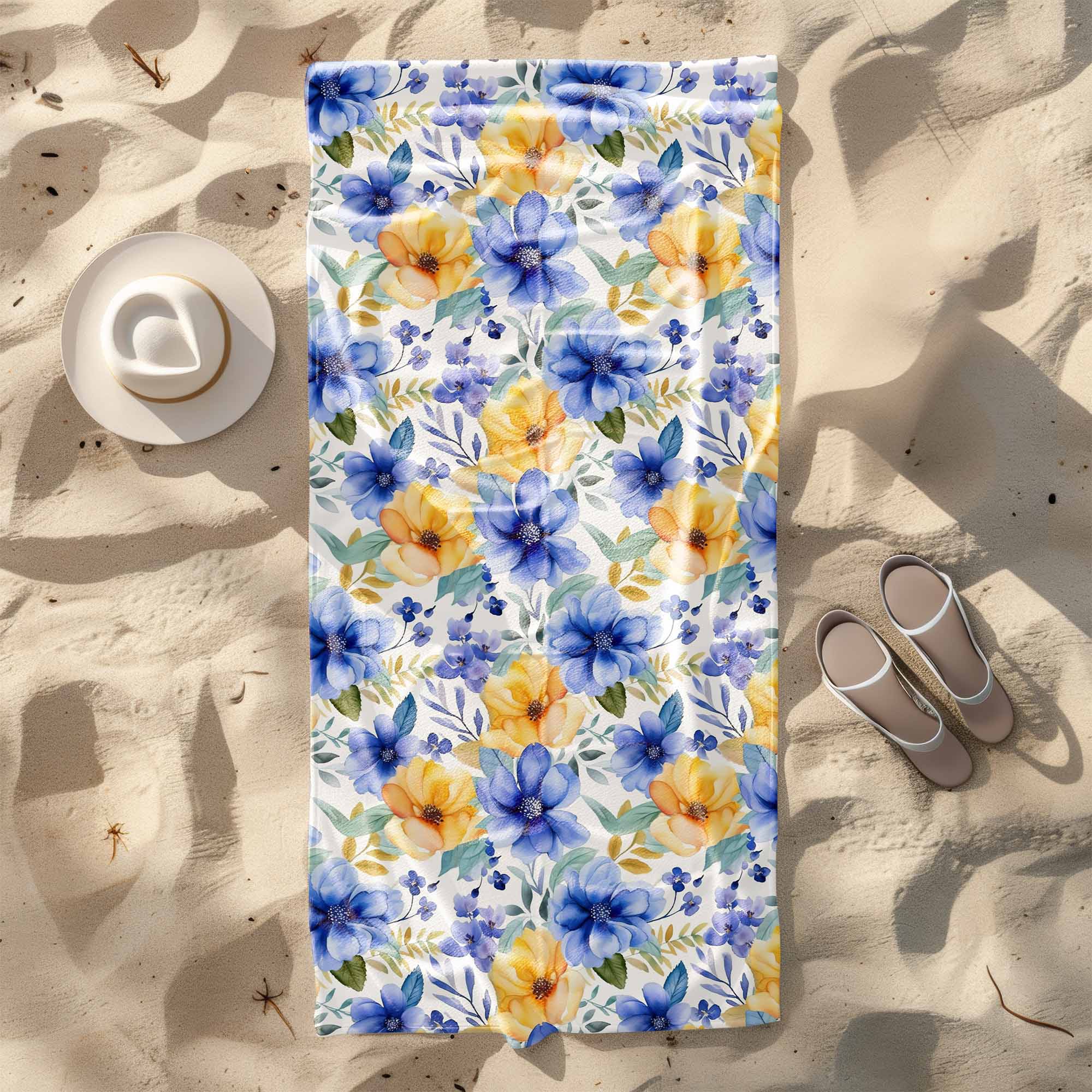 Handtuch Gelb-blaue Blumen-70x140 cm