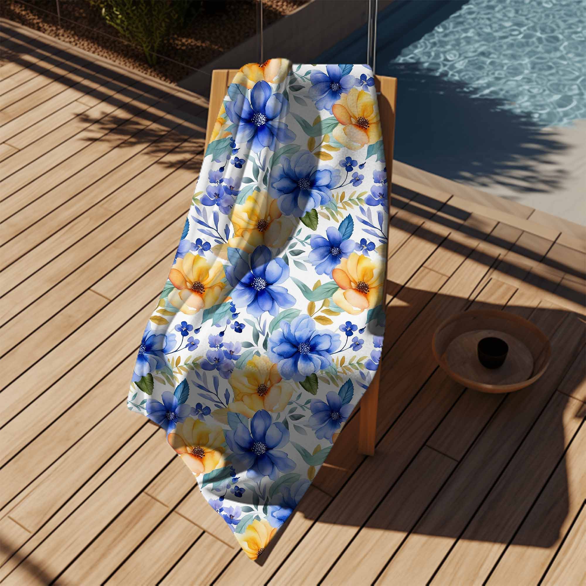 Handtuch Gelb-blaue Blumen-70x140 cm