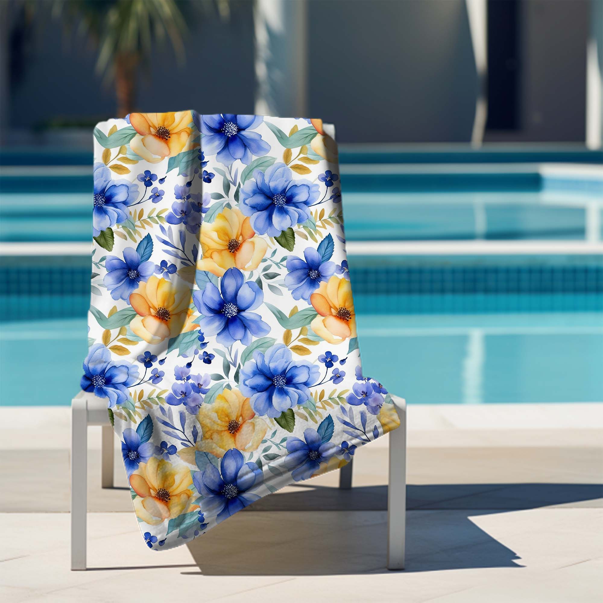 Handtuch Gelb-blaue Blumen-70x140 cm