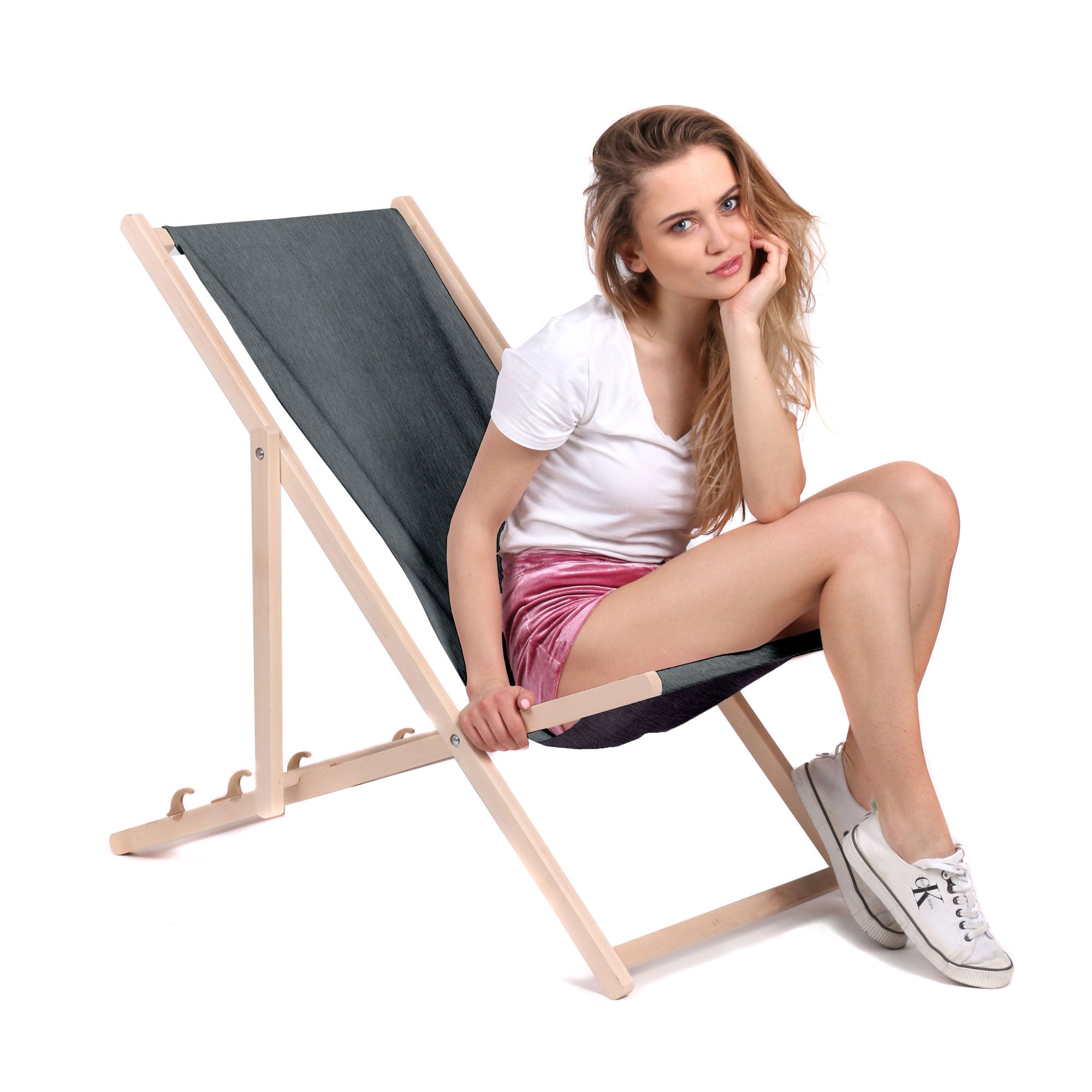 Dřevěné lehátko imitace džínoviny Iron Slate-S