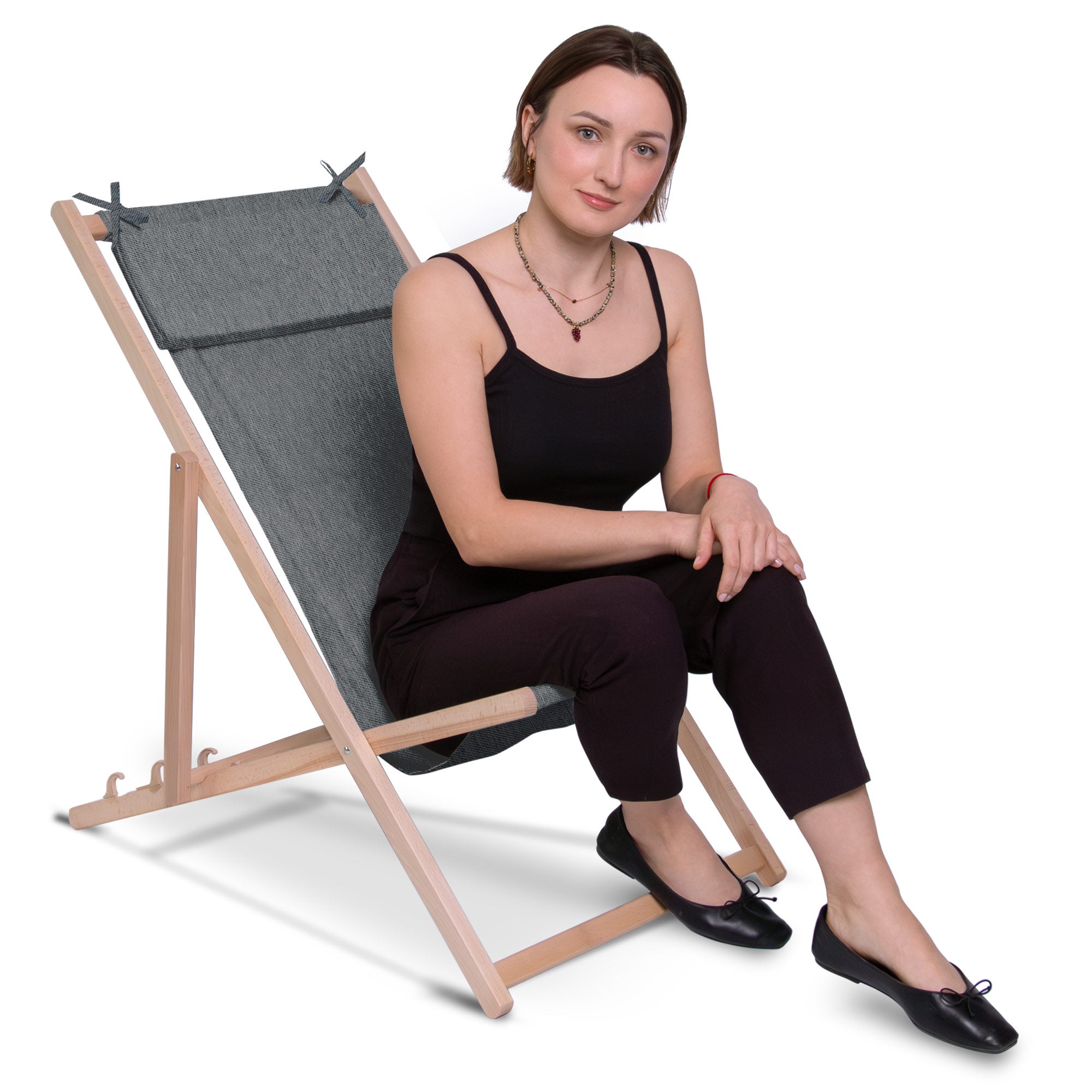 Leżak drewniany z poduszką Imitacja jeansu Iron Slate