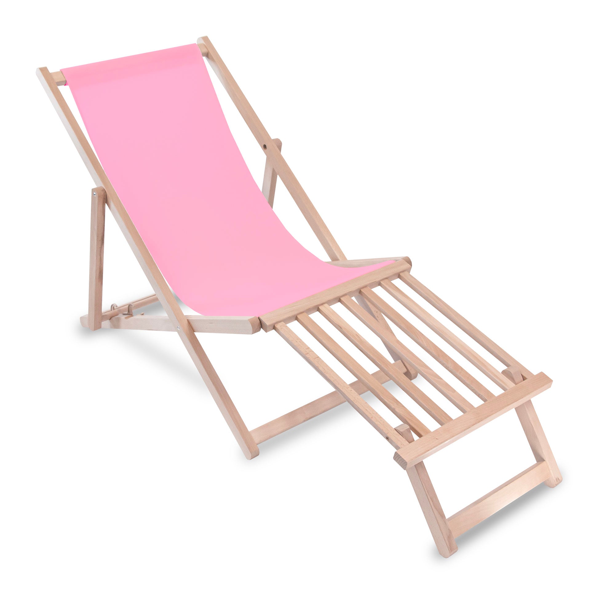 Leżak drewniany z podnóżkiem drewnianym Pink
