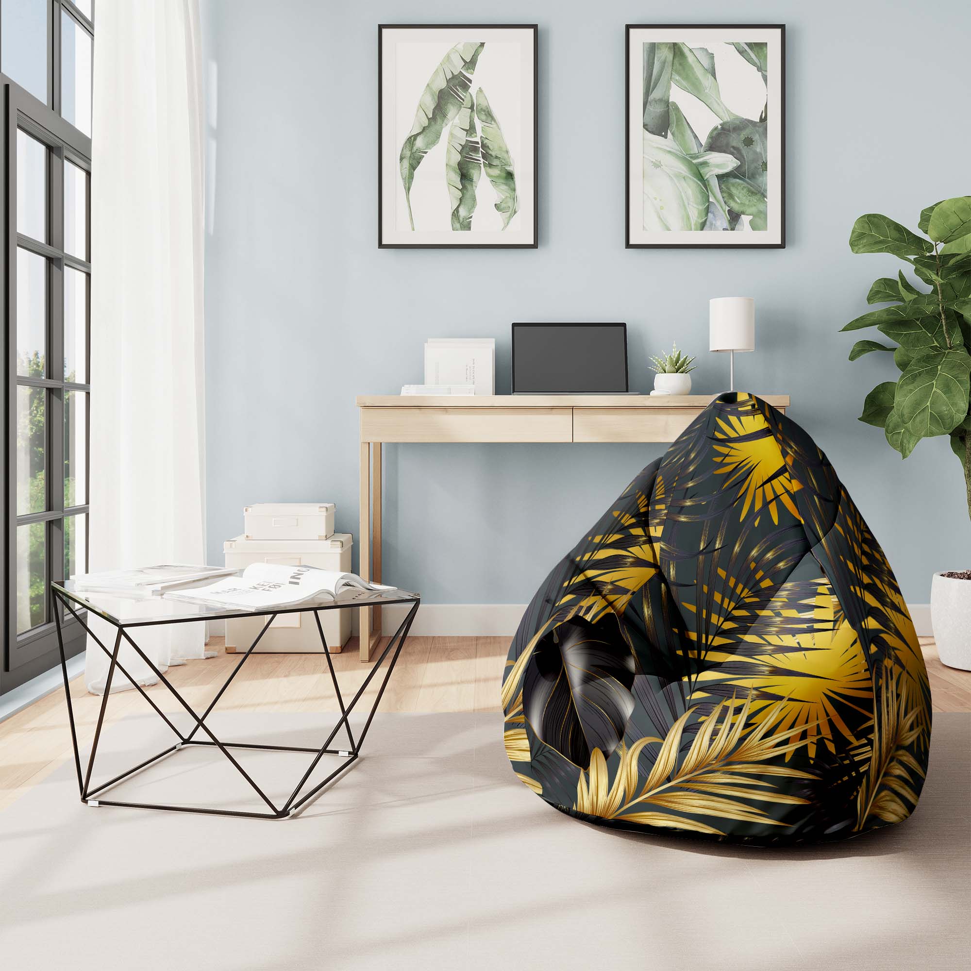 Puf Pearshape Leaves Gold-Velvet