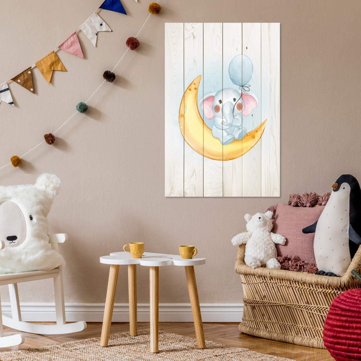 Obraz Wood Little Elephant Holding a Balloon-20x30 cm