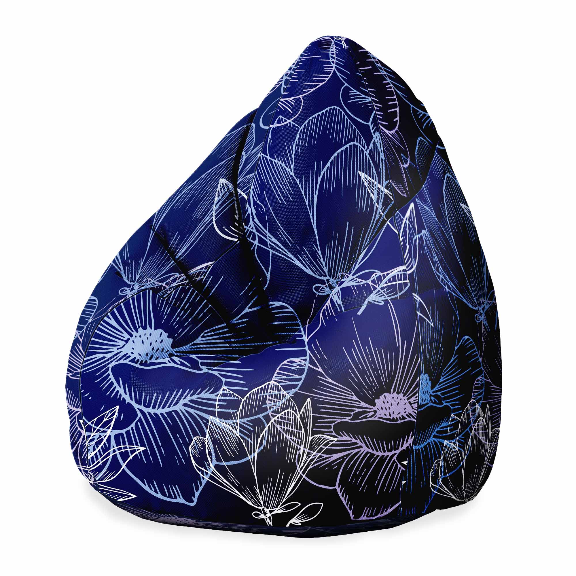 Puf Pearshape Navy Flowers-Oxford