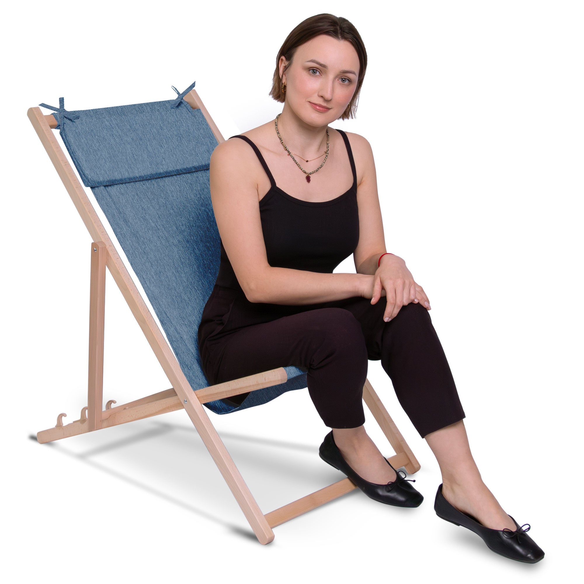 Leżak drewniany z poduszką Imitacja jeansu Nordic Blue