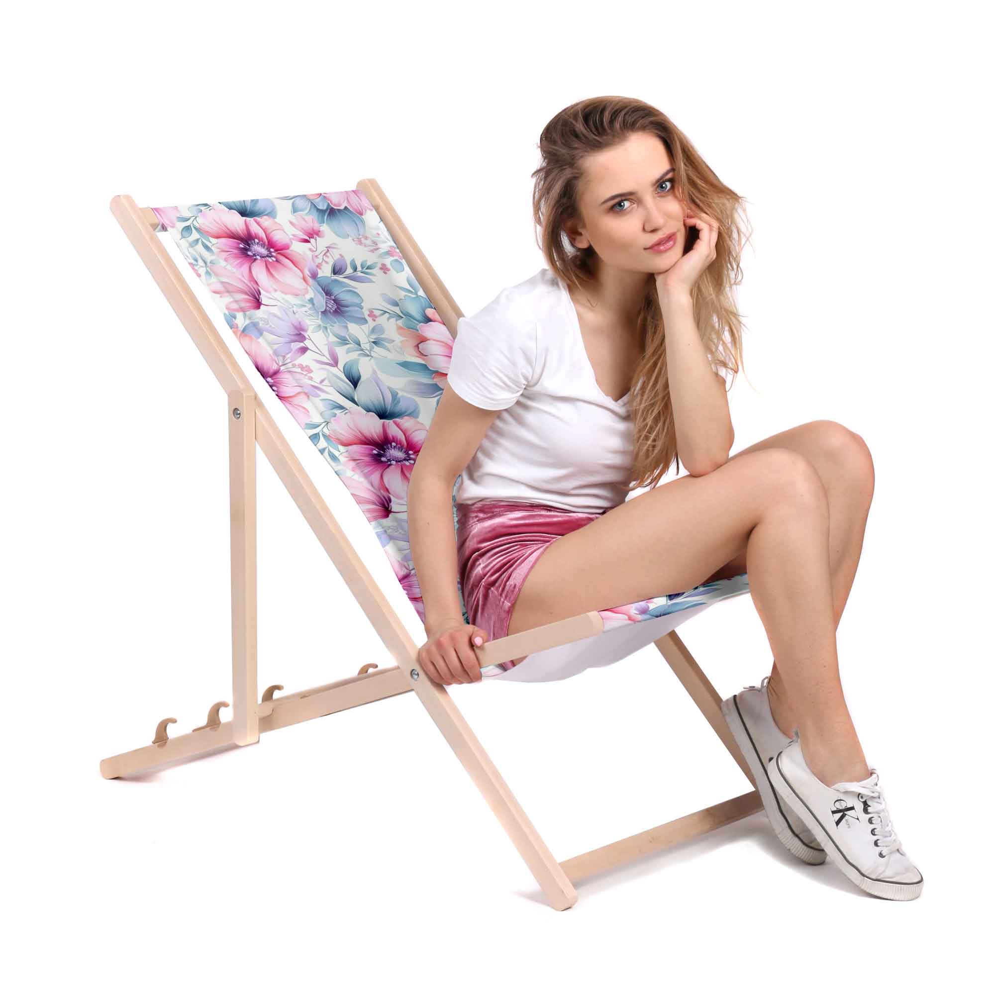 Wooden Deck Chair Pastel Flowers-S