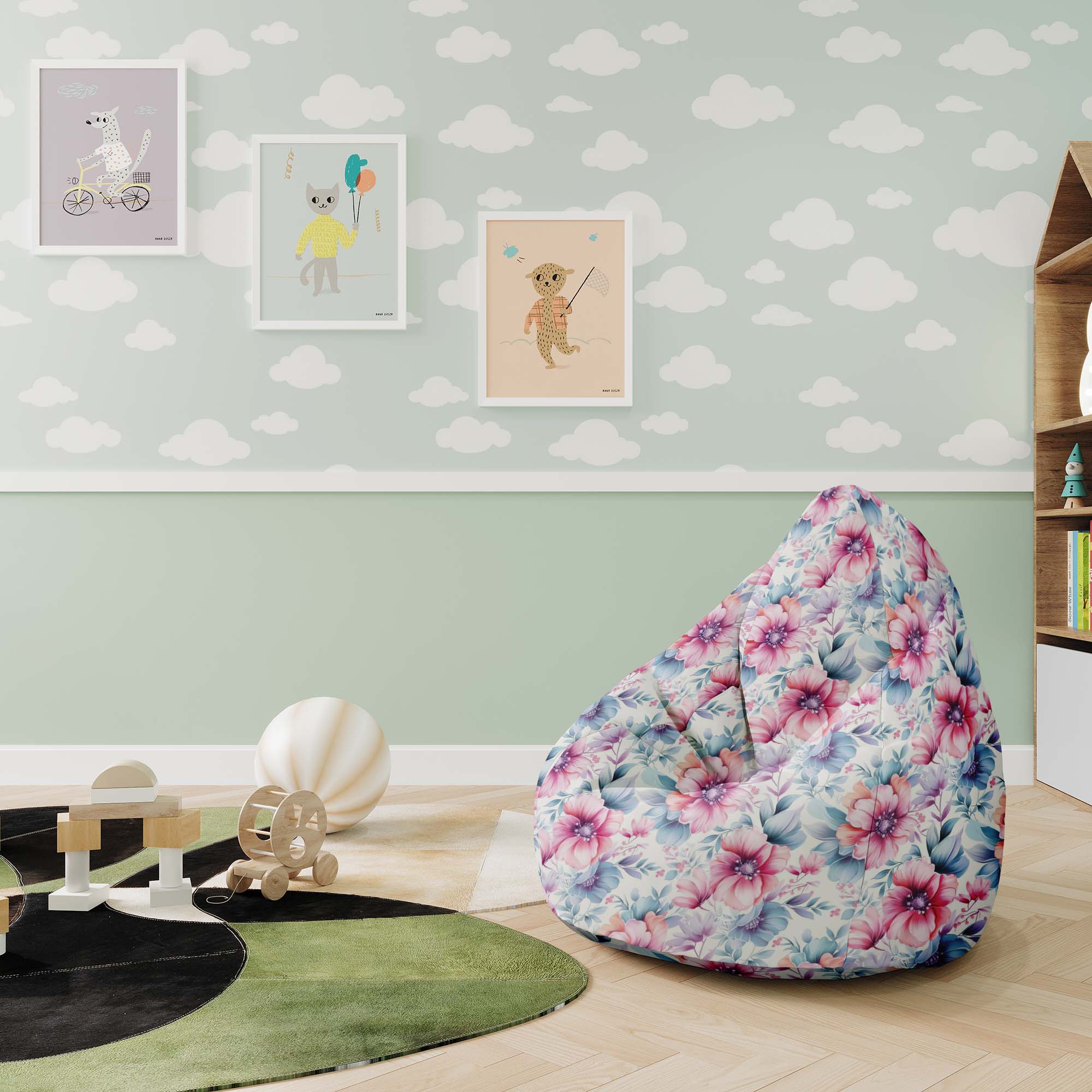 Puf Pearshape Pastel Flowers-S-Oxford