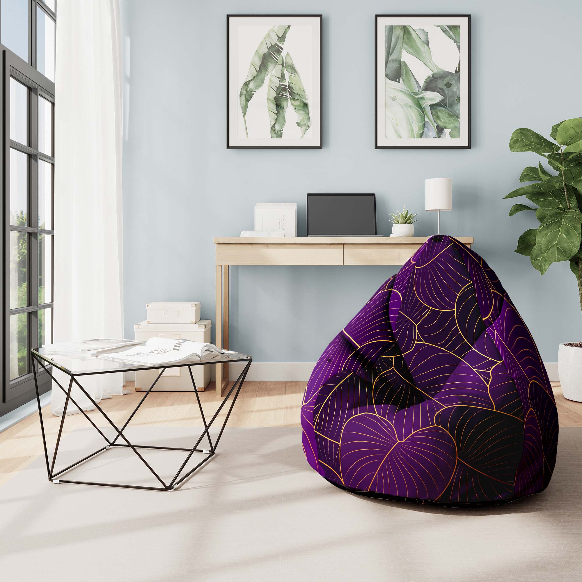 Puf Pearshape Purple Leaves-Velvet