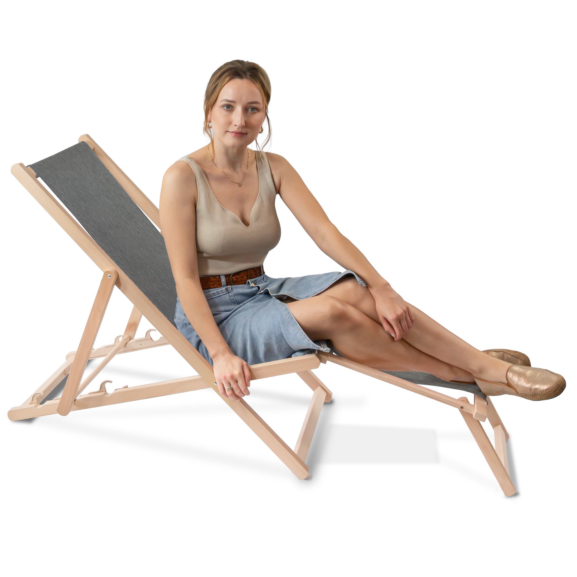 Leżak drewniany z podnóżkiem Imitacja Jeansu Sandy Dune
