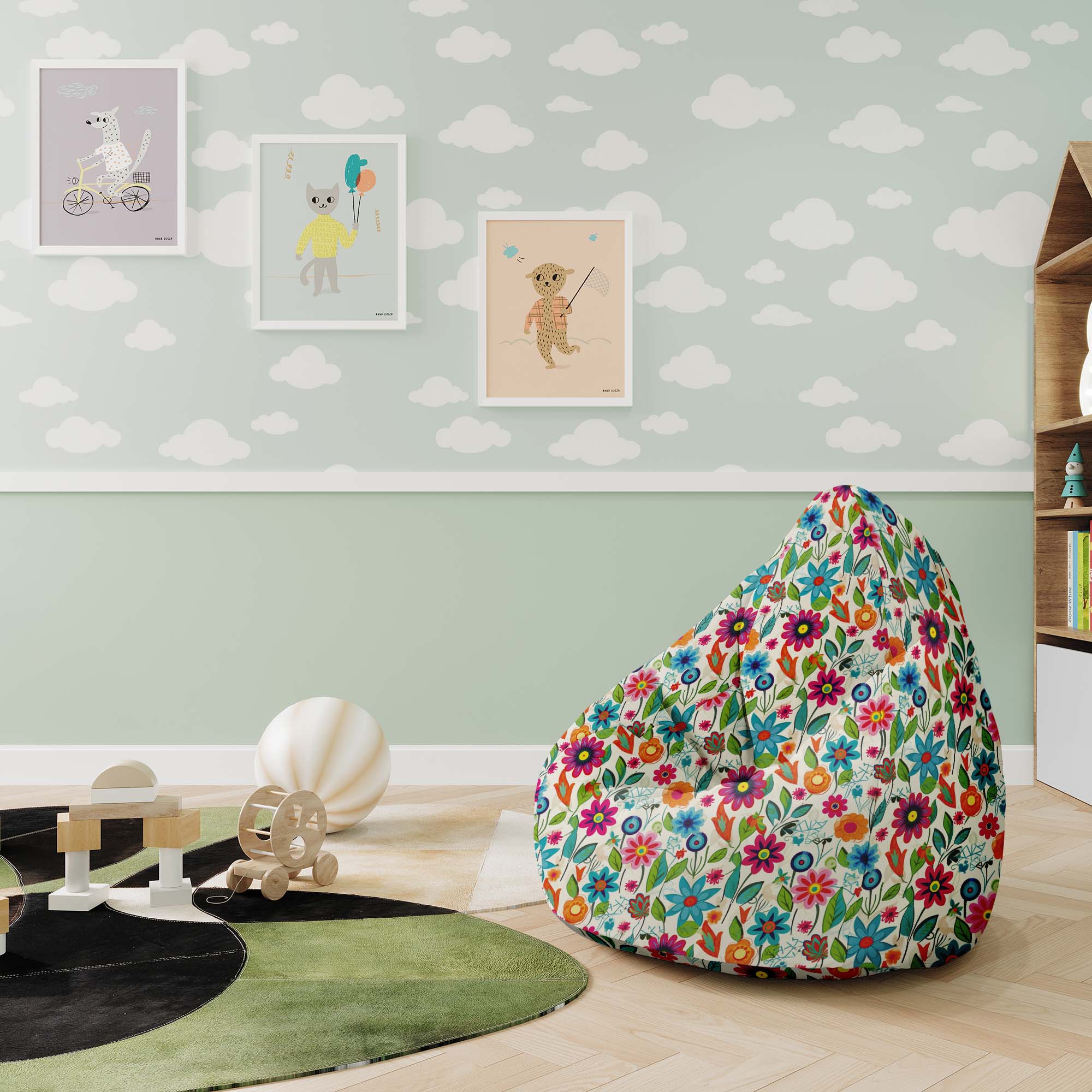 Pearshape Pouf Small Spring Flowers-M-Velvet