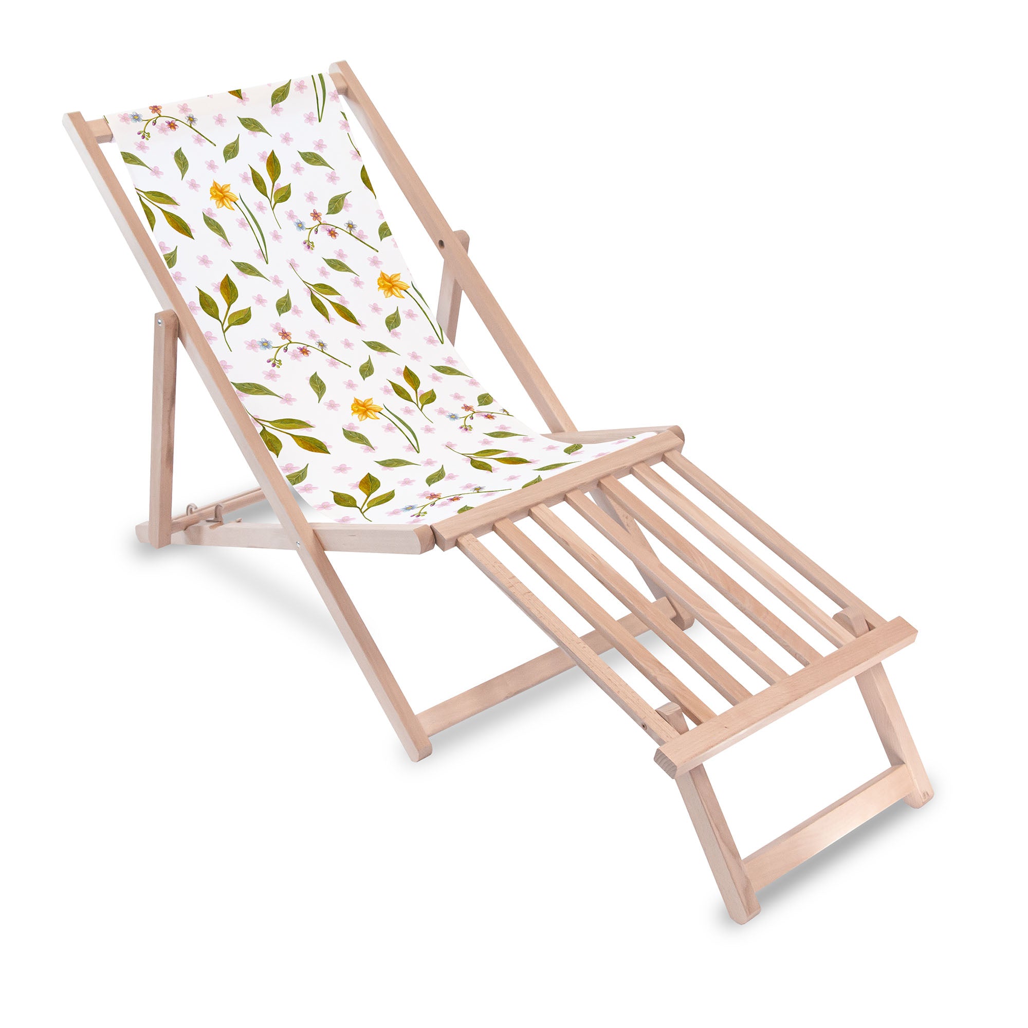 Leżak drewniany z podnóżkiem drewnianym Spring Pattern