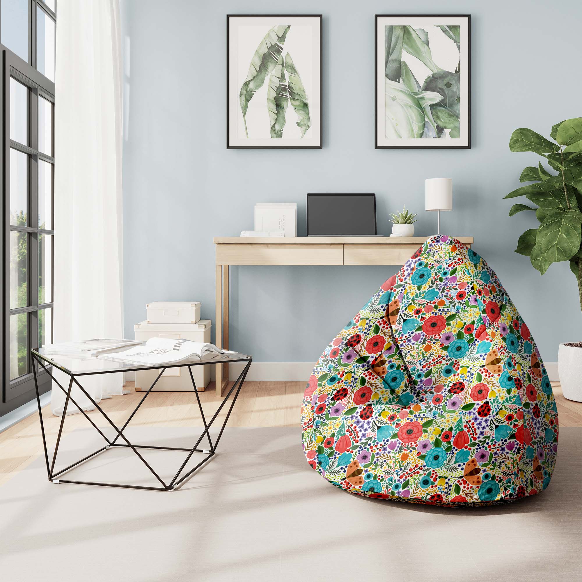 Puf Pearshape Spring Flowers-S-Velvet