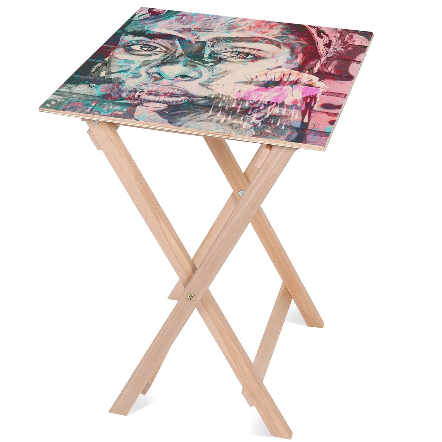 Expressive Gaze Wooden Table-50x50 CM