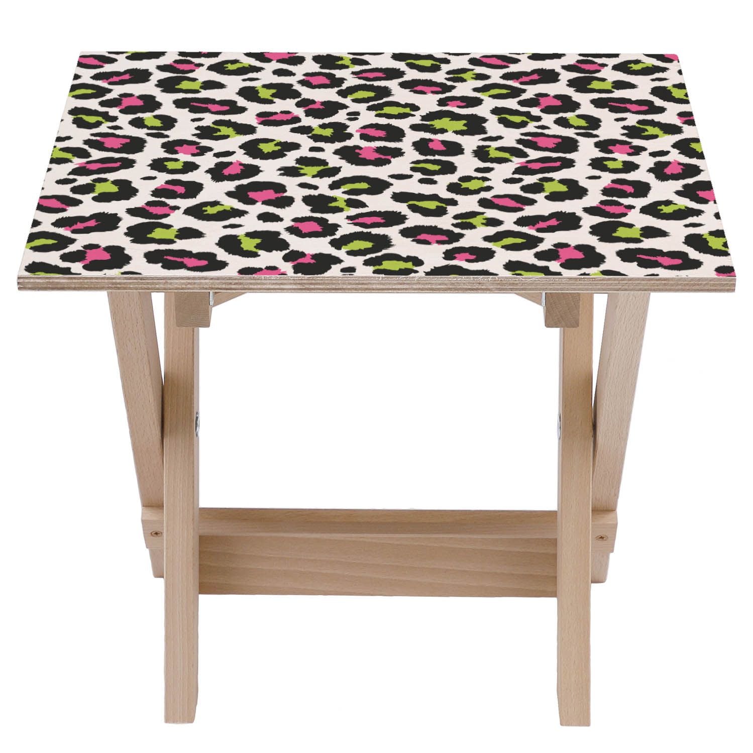 Wooden Table Leopard Colourful-50x50 CM