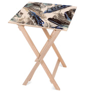 Stolik drewniany Painted Blue Feathers-30x40 CM