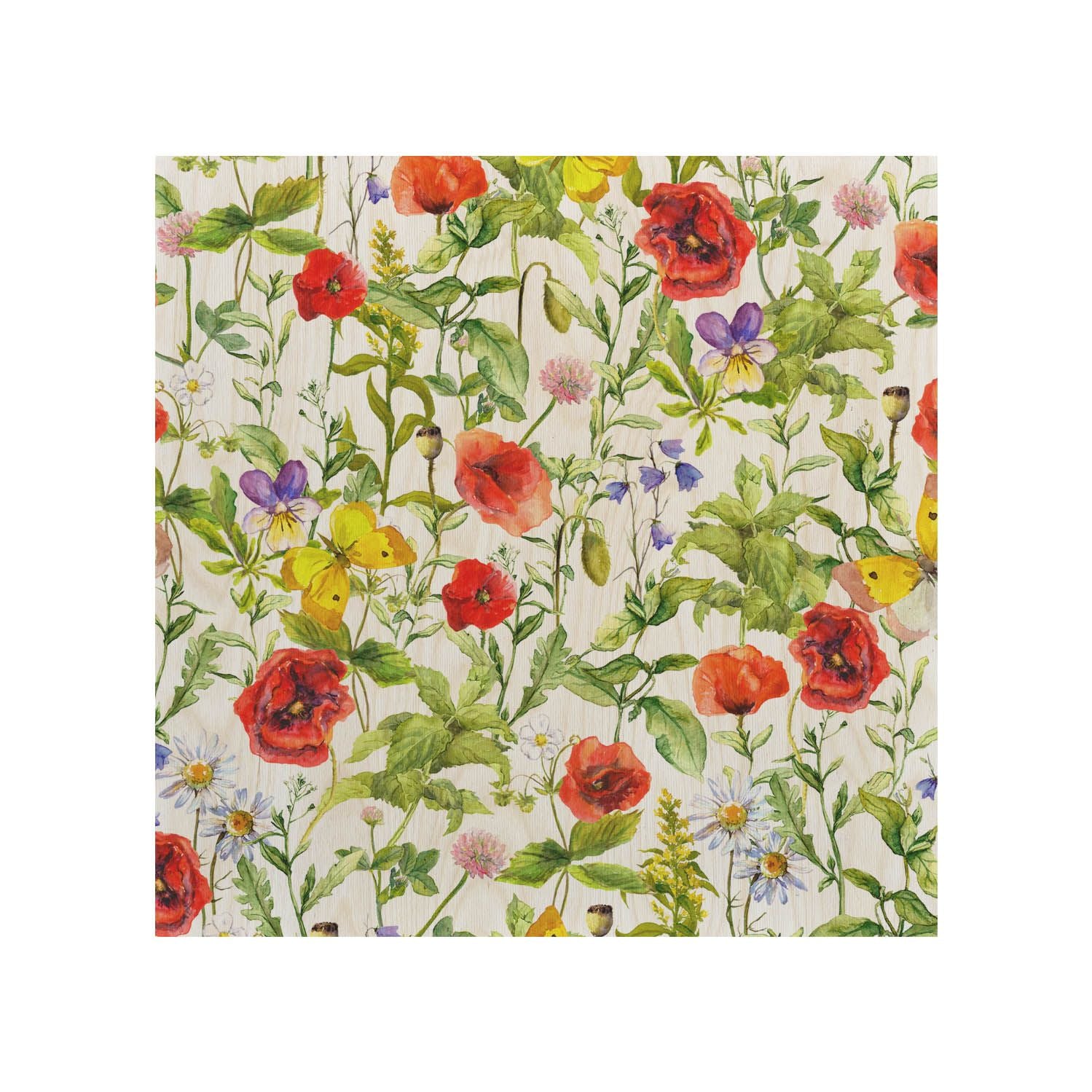 Wooden Table Summer Flowers Poppies-50x50 CM