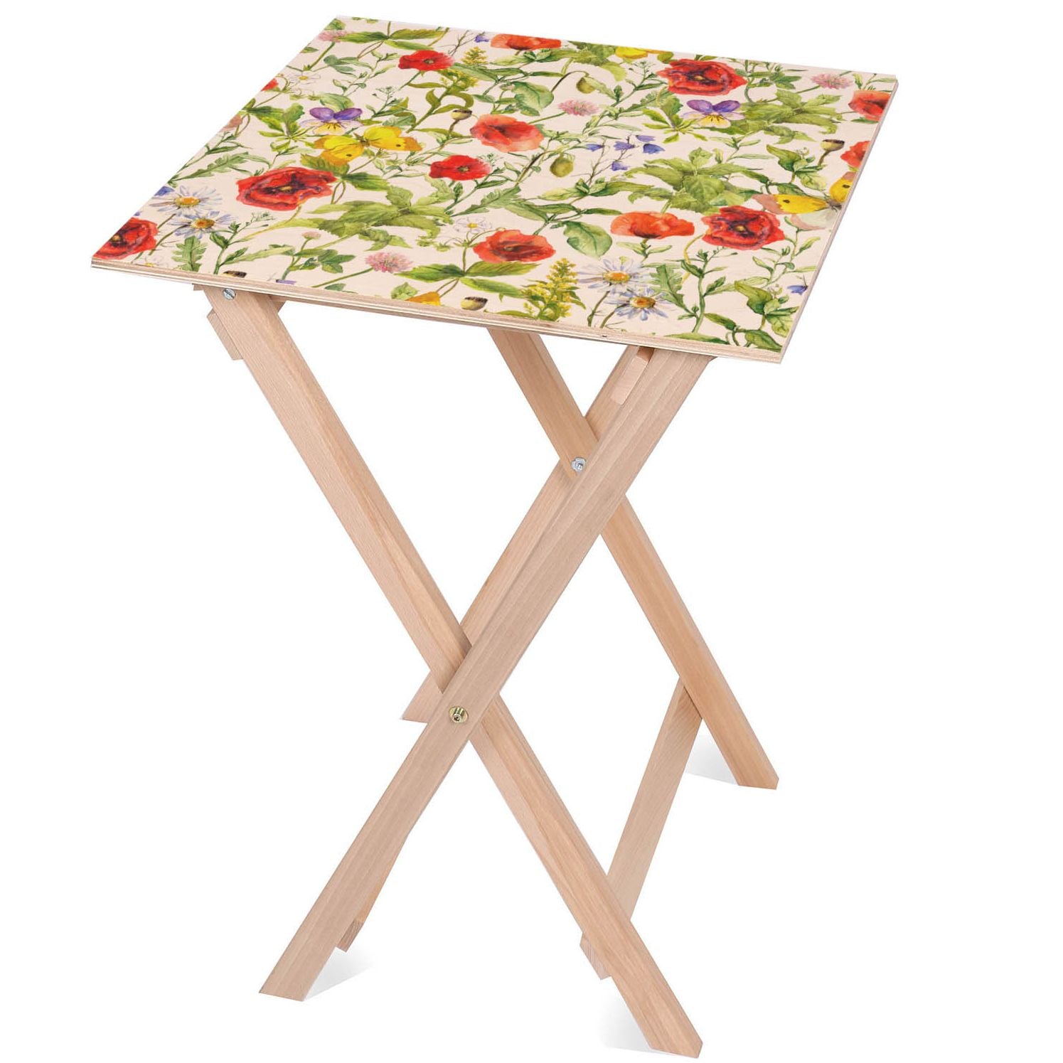 Wooden Table Summer Flowers Poppies-50x50 CM