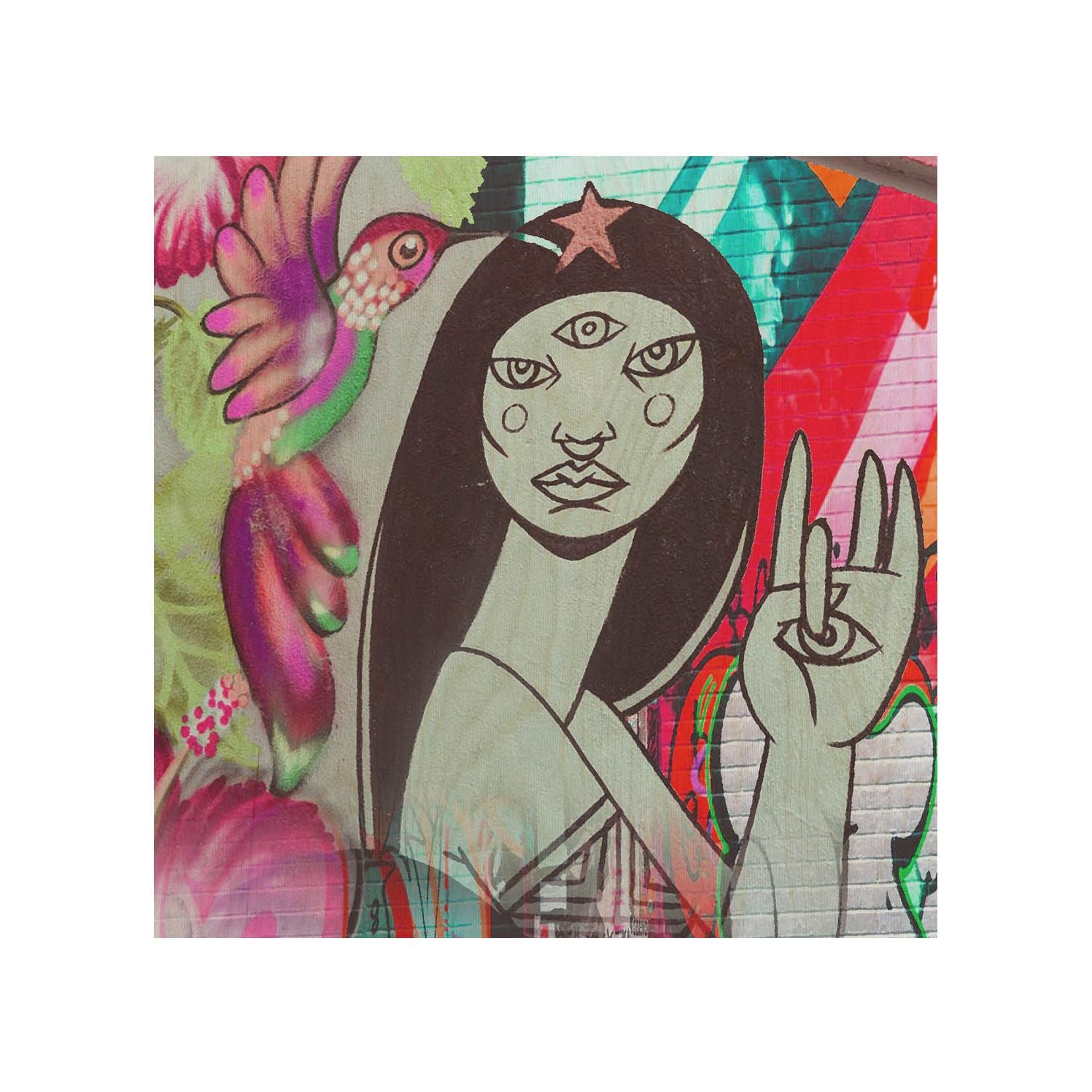 Holztisch Three Eyed Woman-50x50 CM