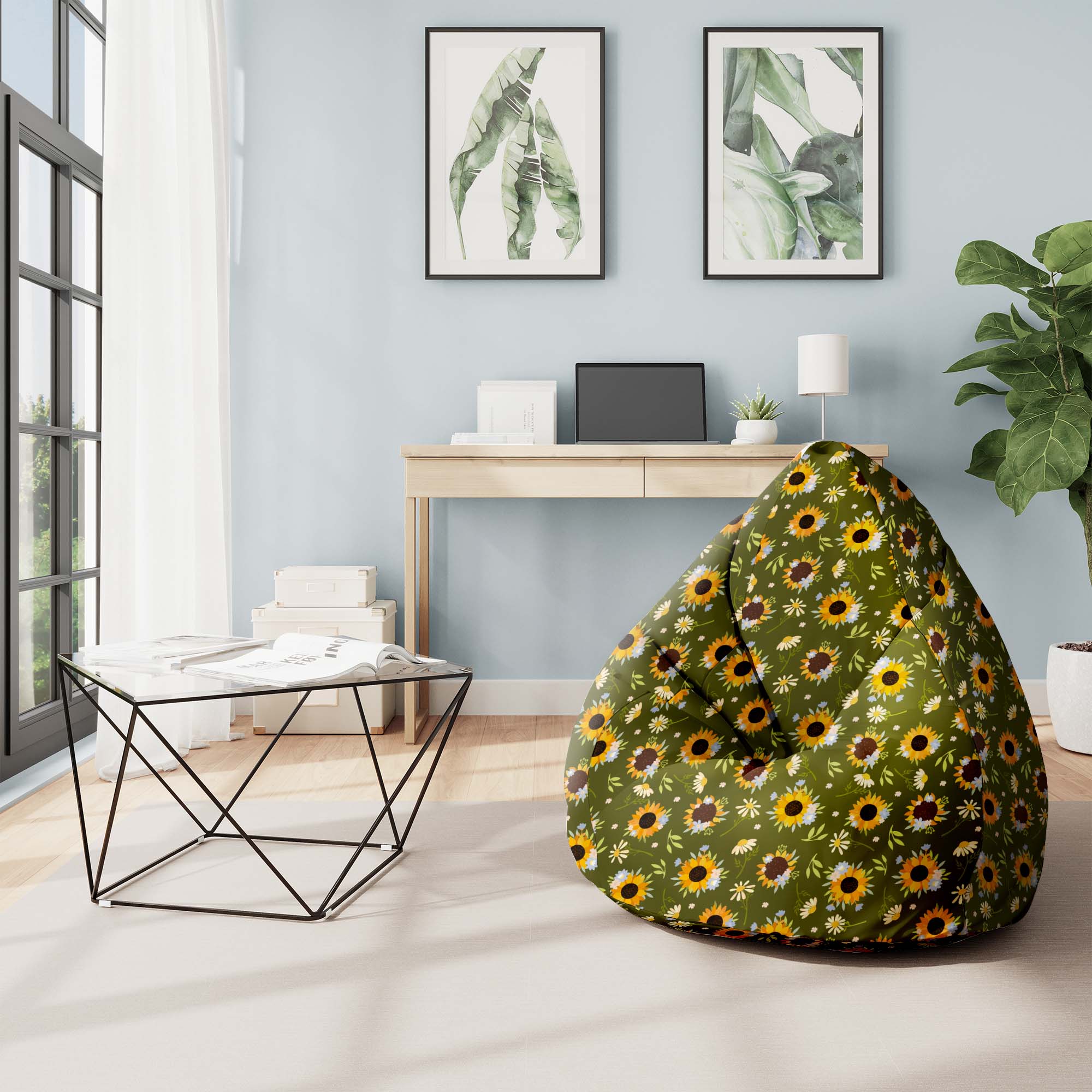 Pearshape Pouf Sunflowers-S-Oxford