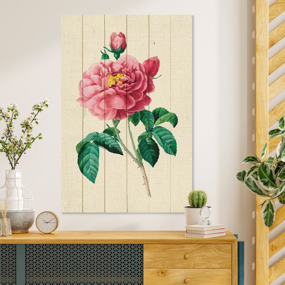Bild Holz Vintage Rosa Blumen-70x90 cm