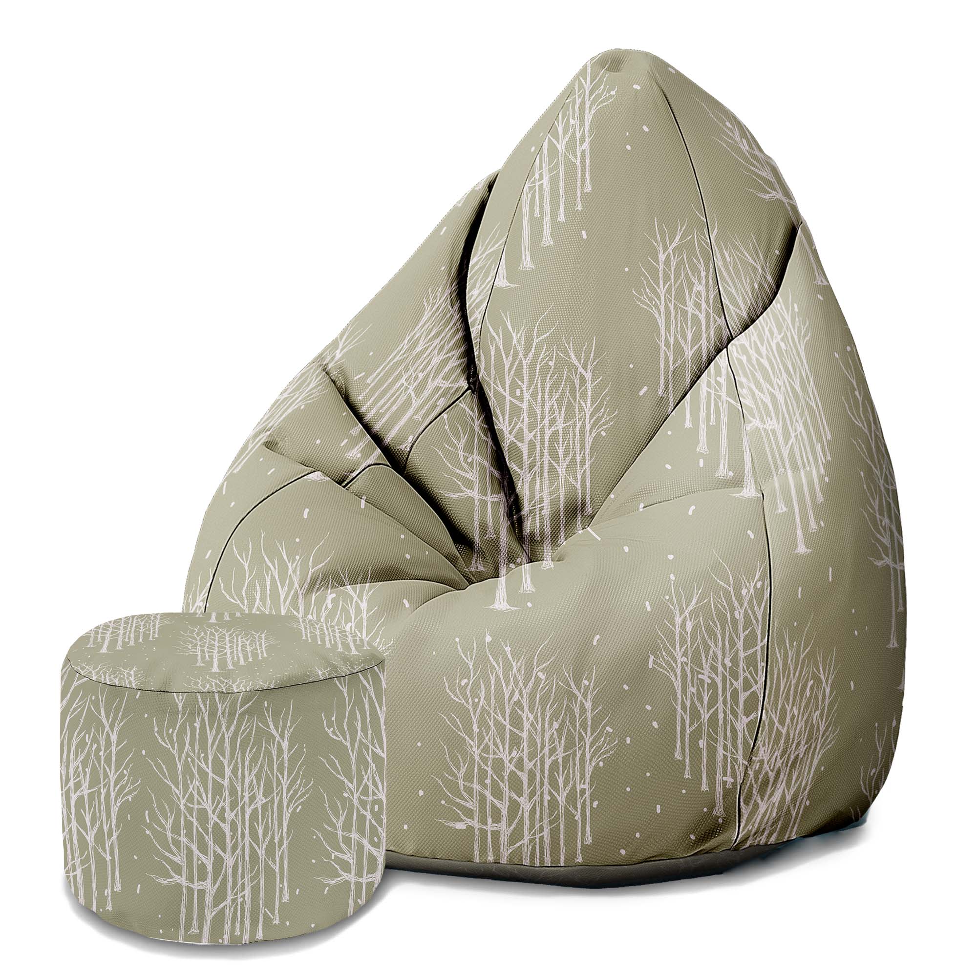 Round Footstool Pouf White Tree