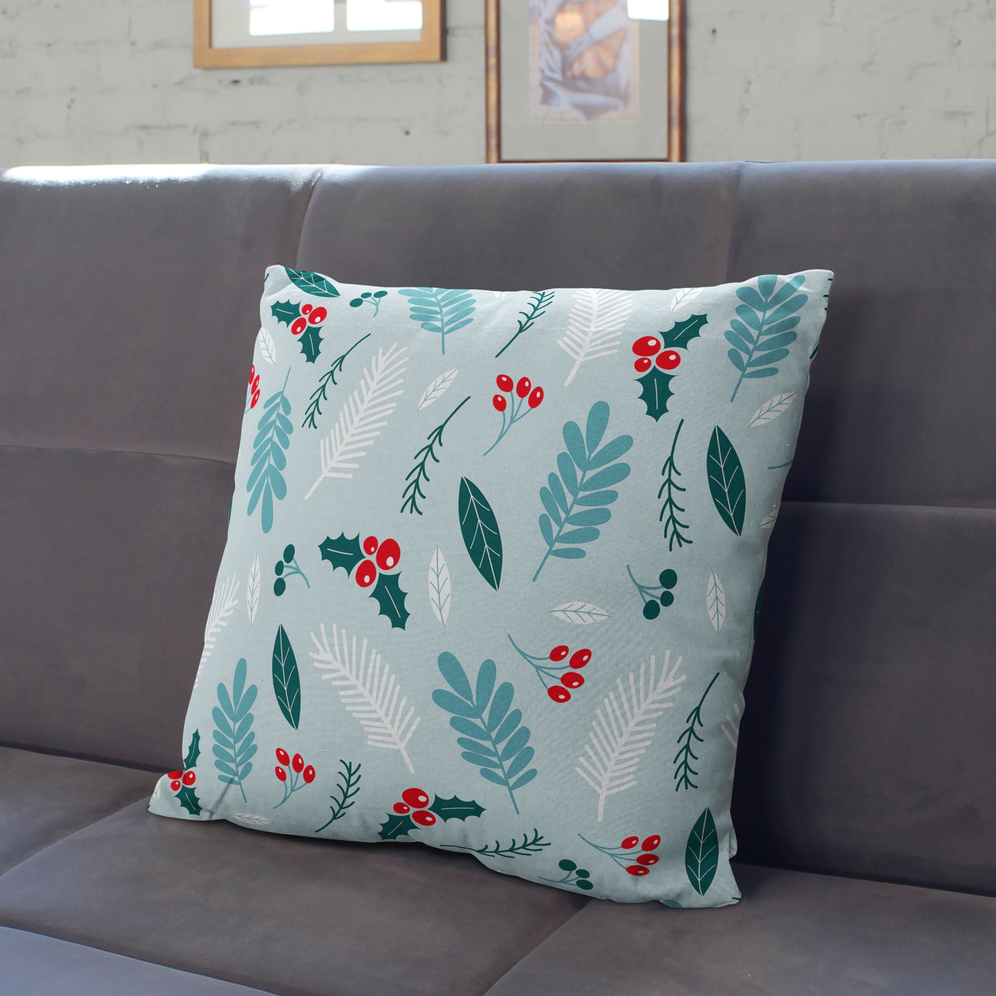 Poduszka Winter Seamless Pattern with Holly Berries-Oxford
